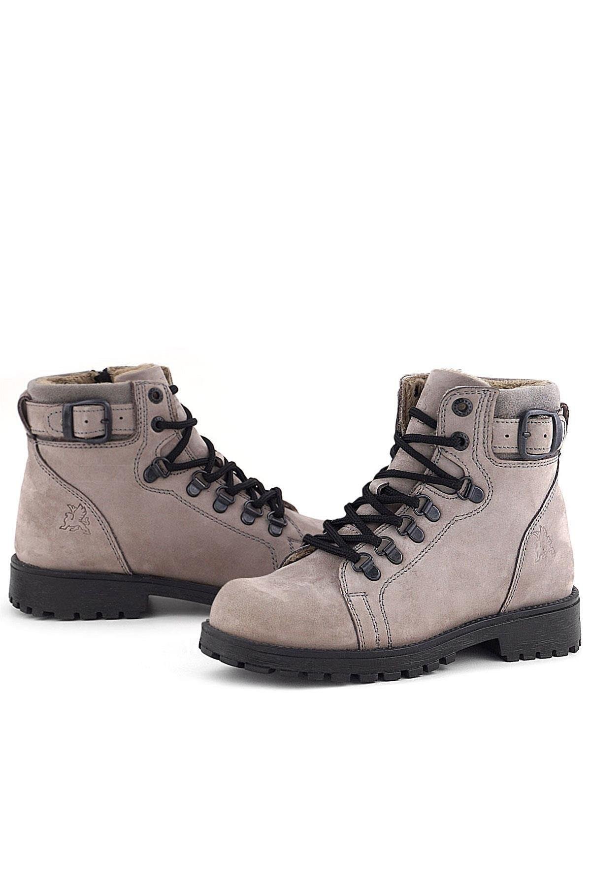 Rakerplus Griffon Hakiki Deri Açık Gri Bağcıklı Fermuarlı Bot