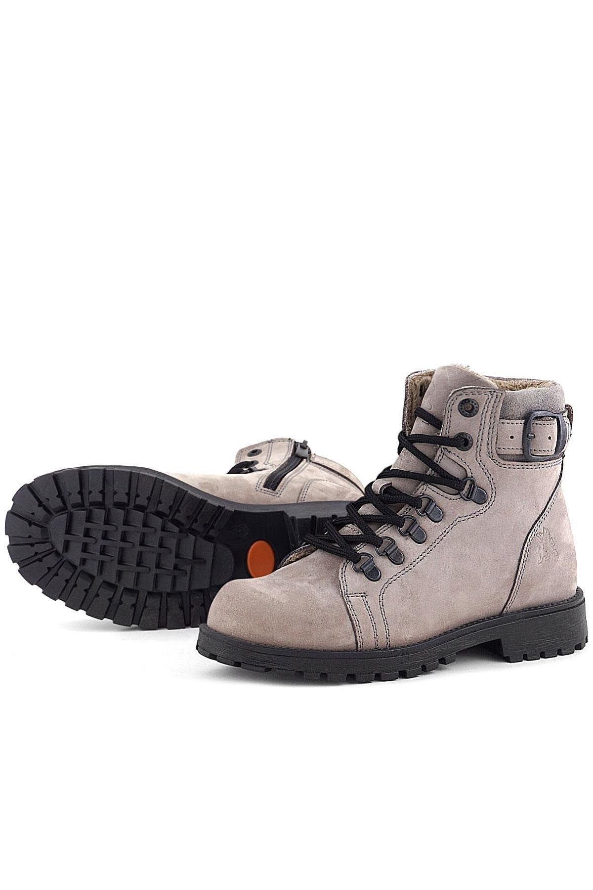 Rakerplus Griffon Hakiki Deri Açık Gri Bağcıklı Fermuarlı Bot