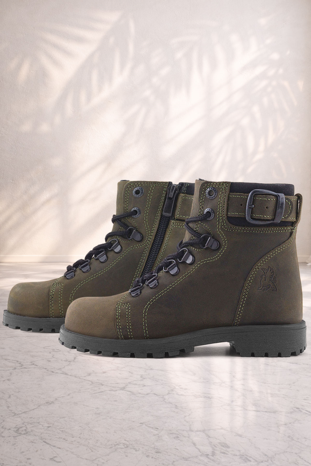 Rakerplus Griffon Hakiki Deri Haki Yeşil Fermuarlı Kışlık Çocuk Bot