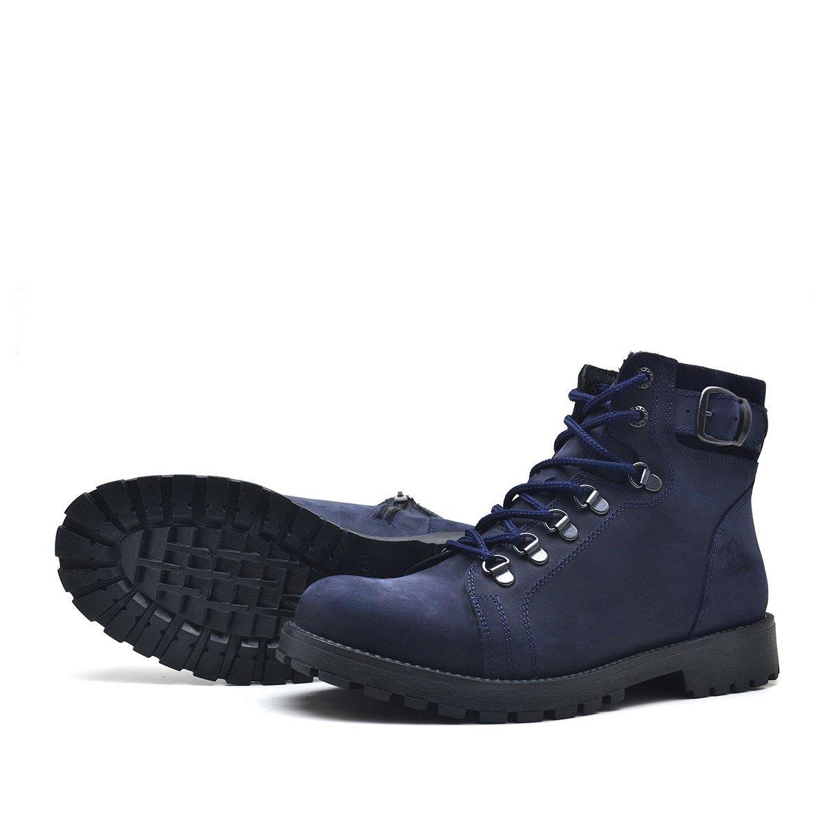 Rakerplus Griffon Hakiki Deri Lacivert Fermuarlı Bot