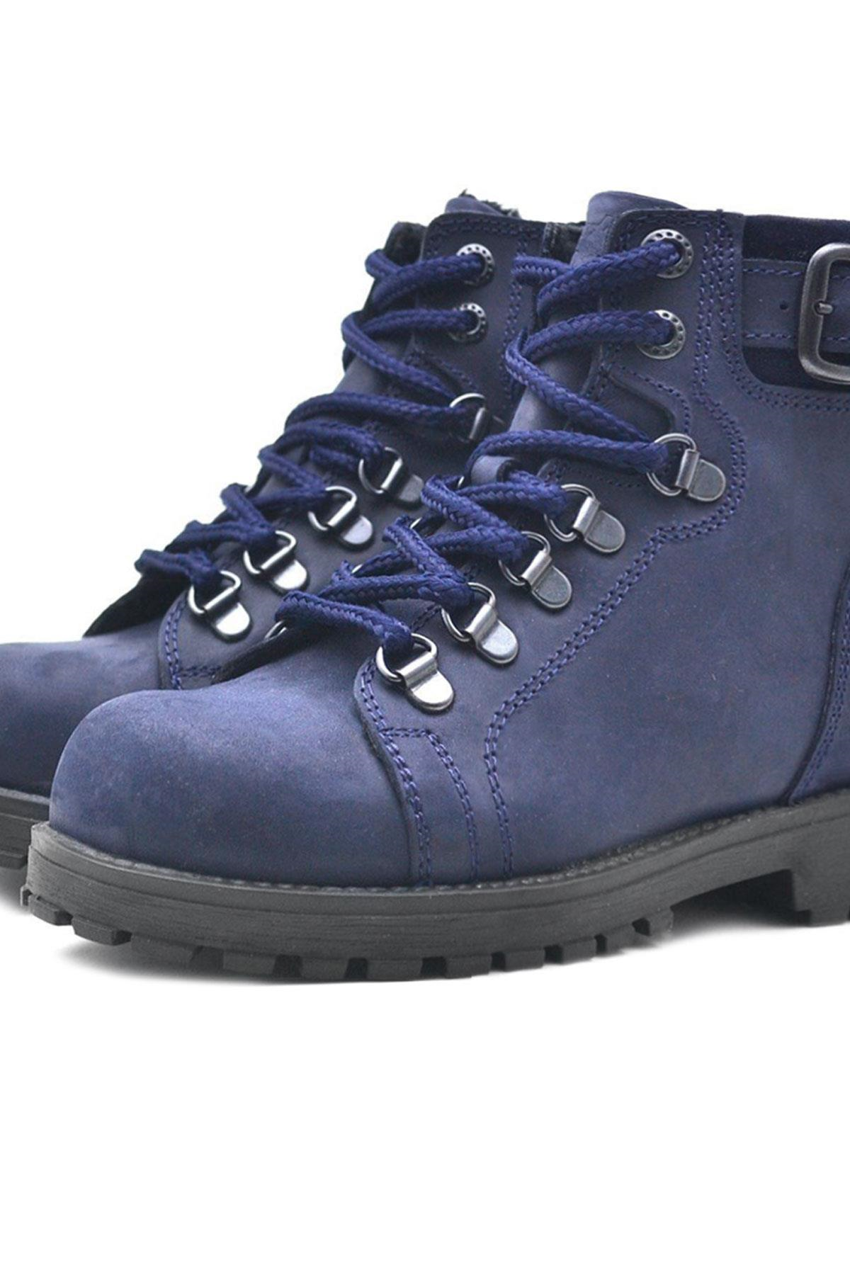 Rakerplus Griffon Hakiki Deri Lacivert Fermuarlı Çocuk Botu