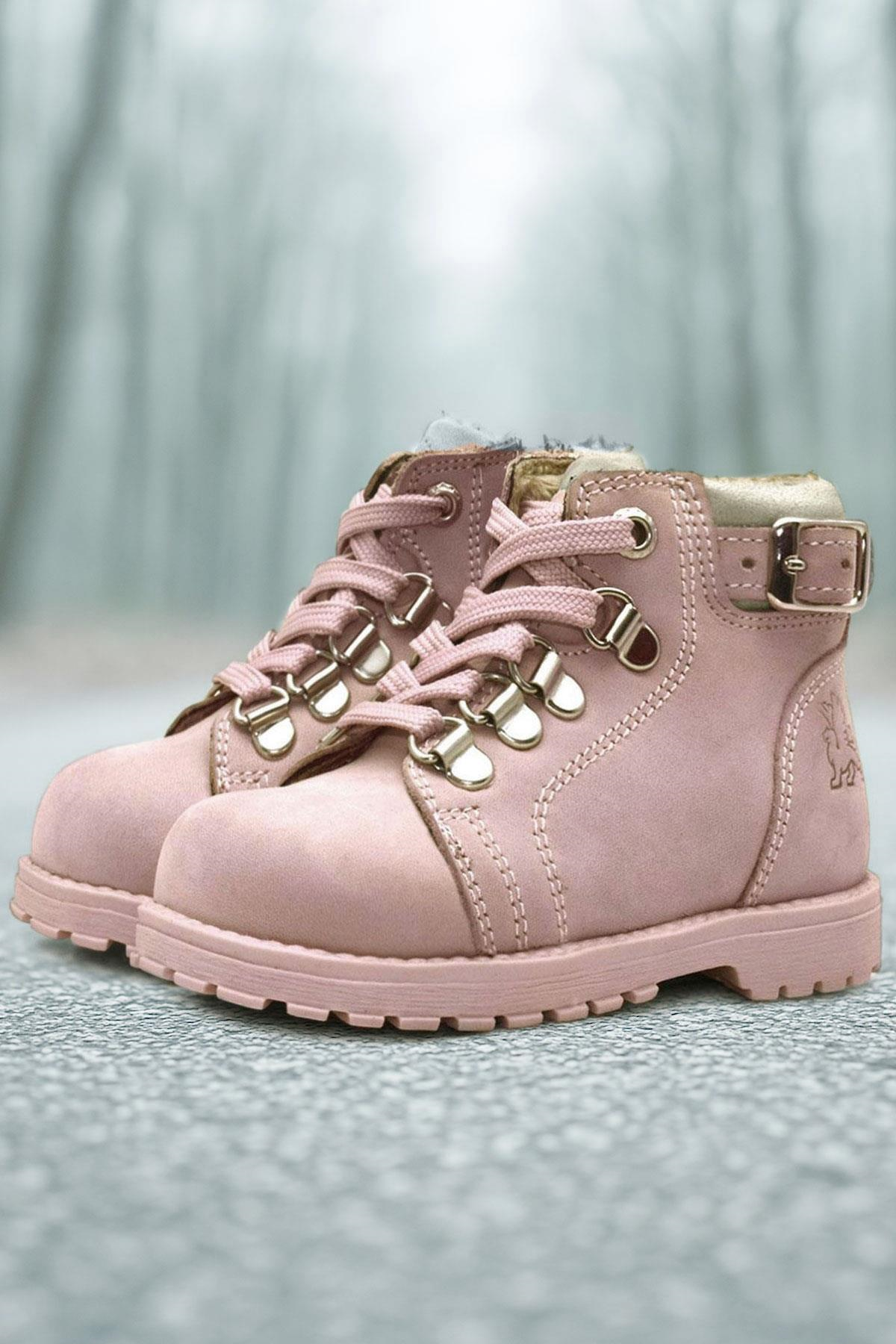 Rakerplus Griffon Hakiki Deri Pembe Fermuarlı Kışlık Kız Bebek Bot