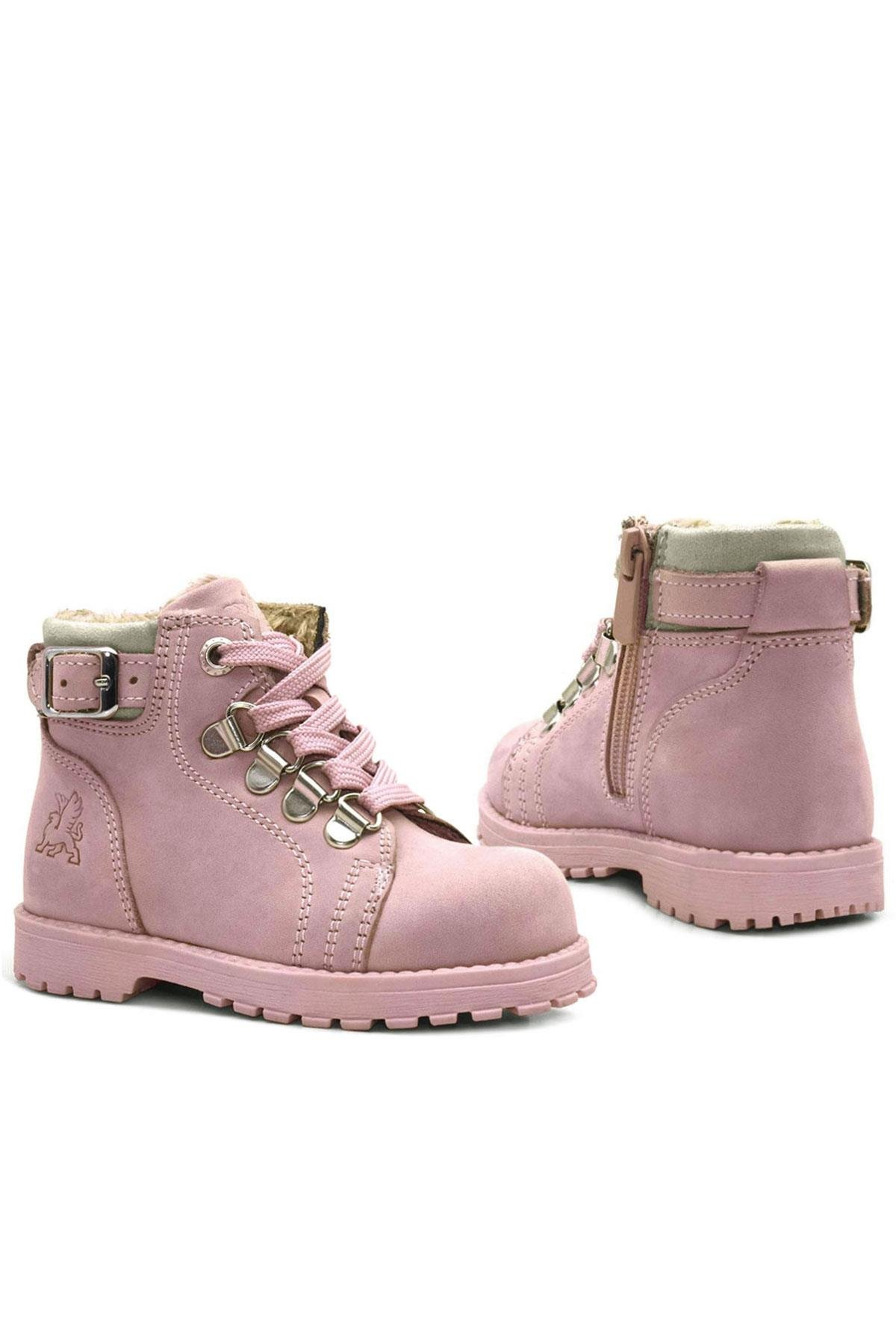 Rakerplus Griffon Hakiki Deri Pembe Fermuarlı Kışlık Kız Bebek Bot