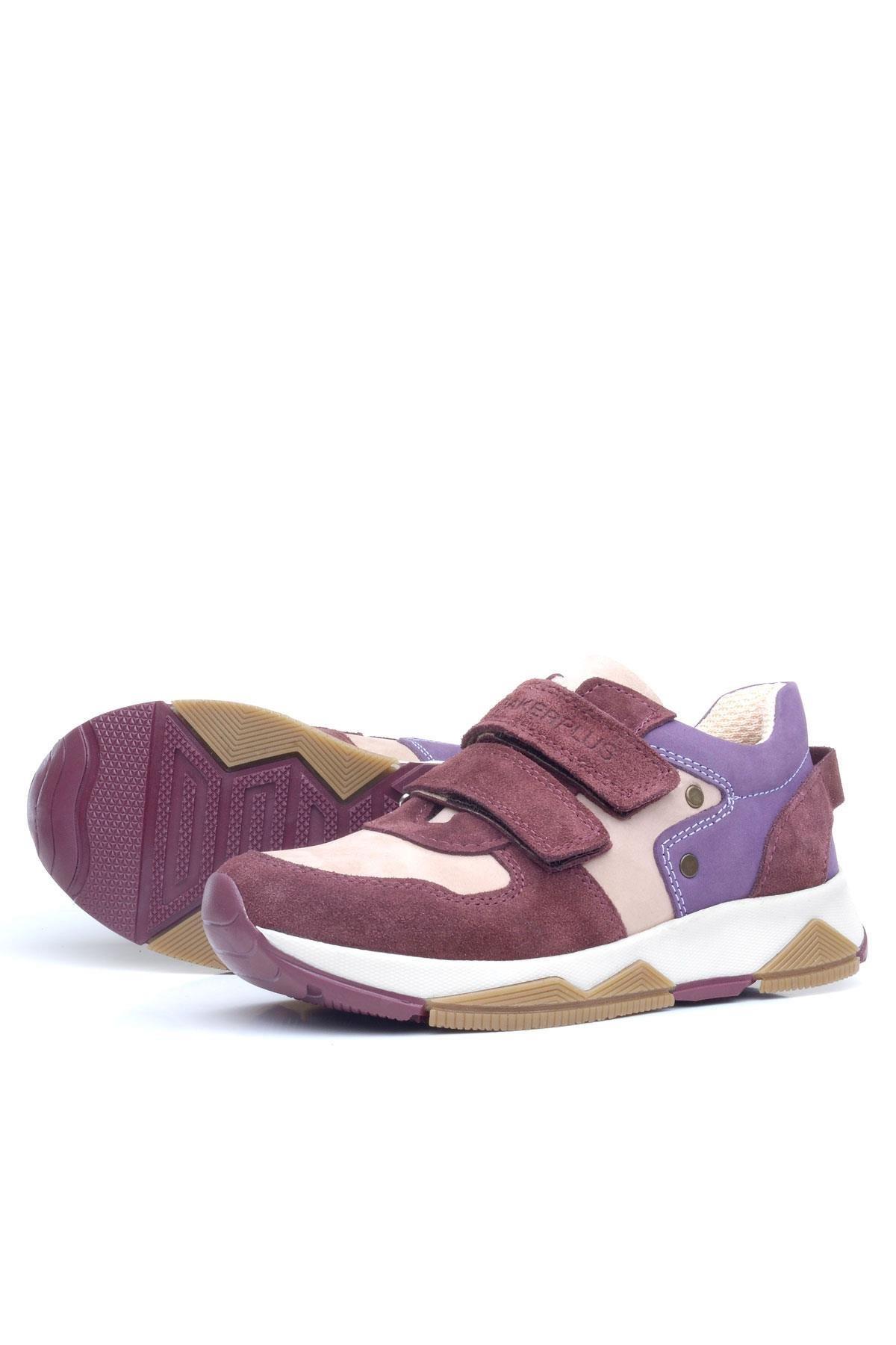 Rakerplus Hakiki Deri Bordo Pembe Metal Detaylı Kız Çocuk Sneakers Ayakkabı