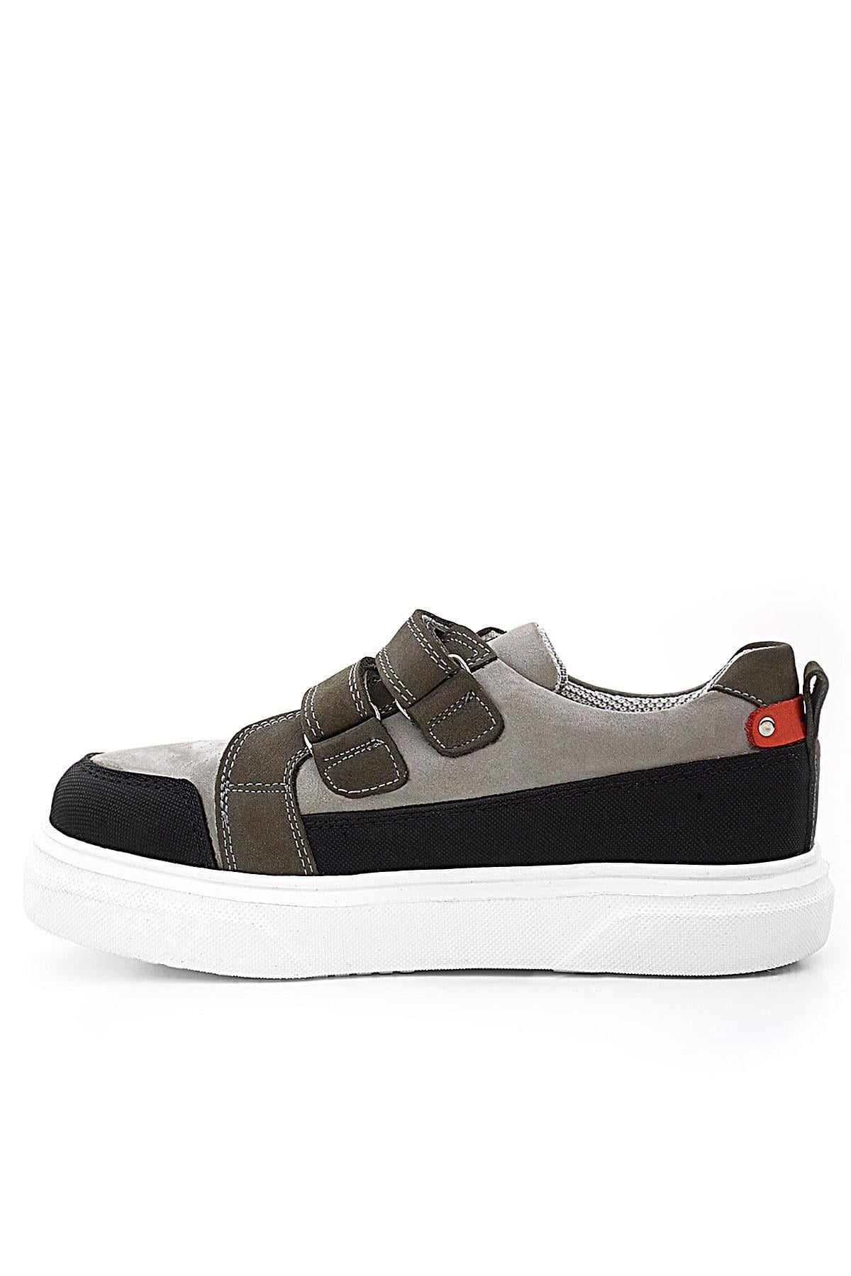 Rakerplus Hakiki Deri Gri Kırmızı Yüksek Taban Cırtlı Çocuk Günlük Spor Ayakkabı