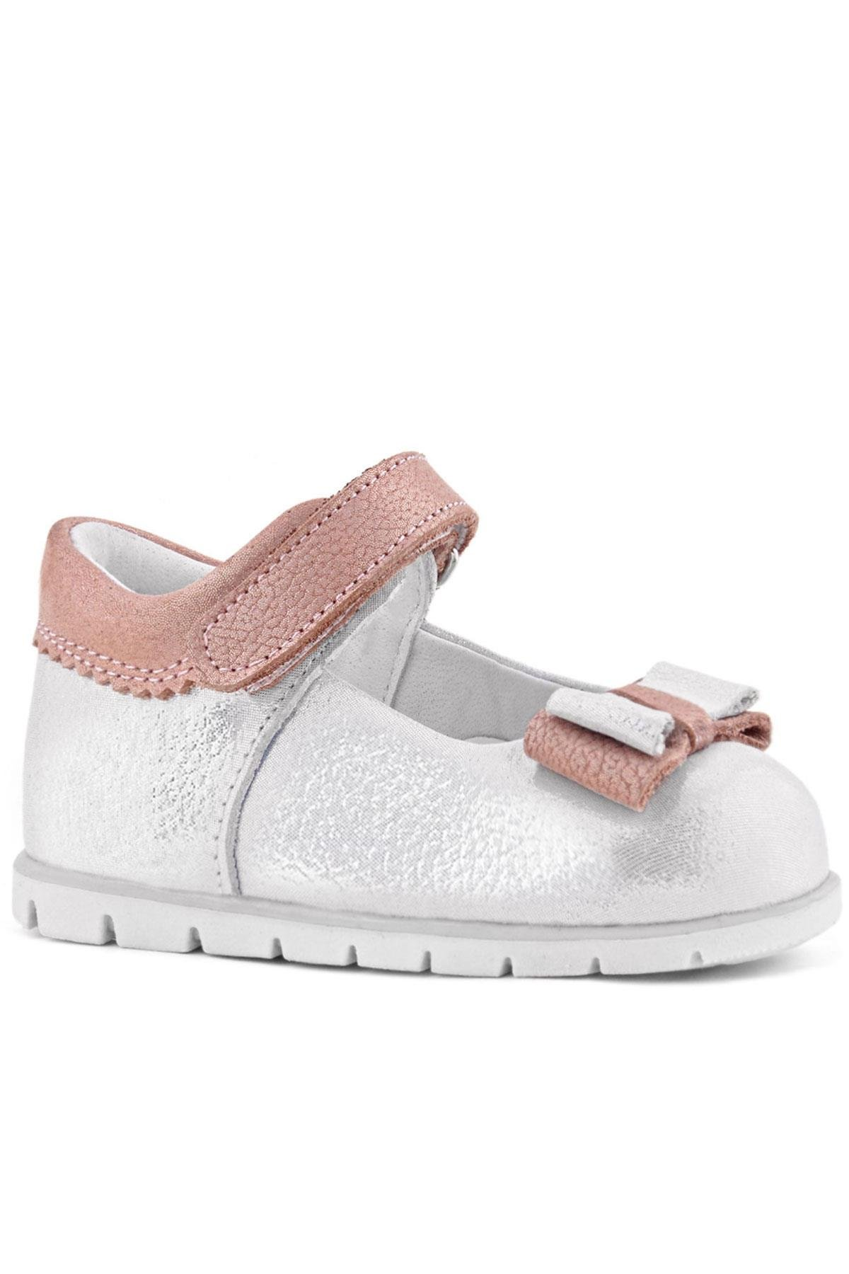Rakerplus Hakiki Deri Gümüş Pudra Kız Bebek Babet Ayakkabı