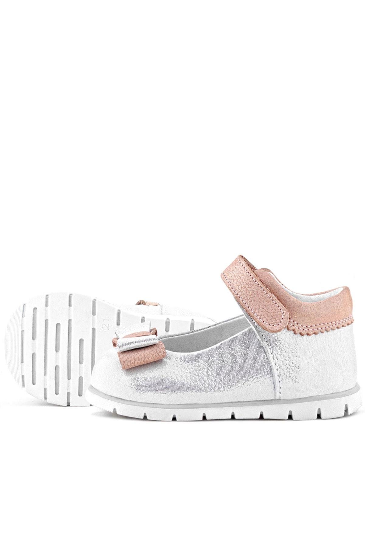 Rakerplus Hakiki Deri Gümüş Pudra Kız Bebek Babet Ayakkabı