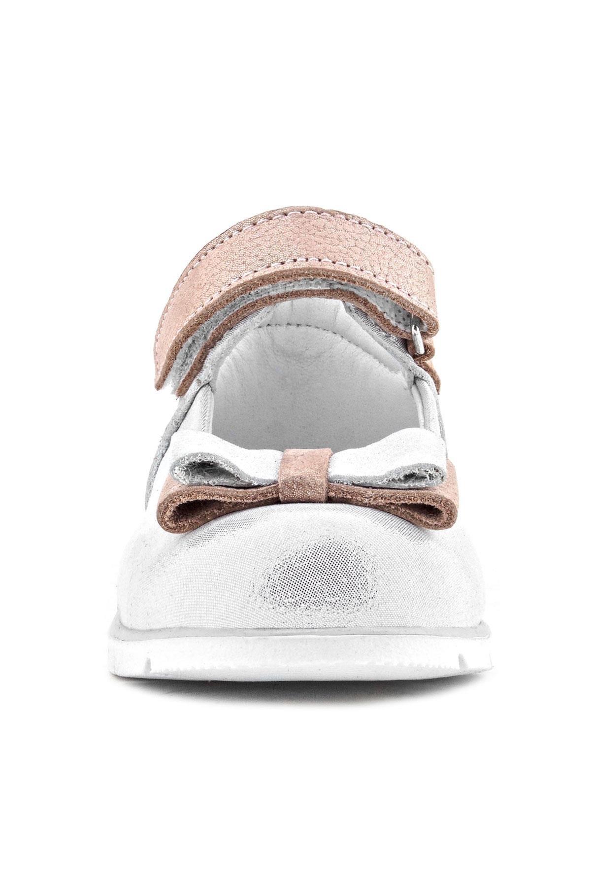 Rakerplus Hakiki Deri Gümüş Pudra Kız Bebek Babet Ayakkabı