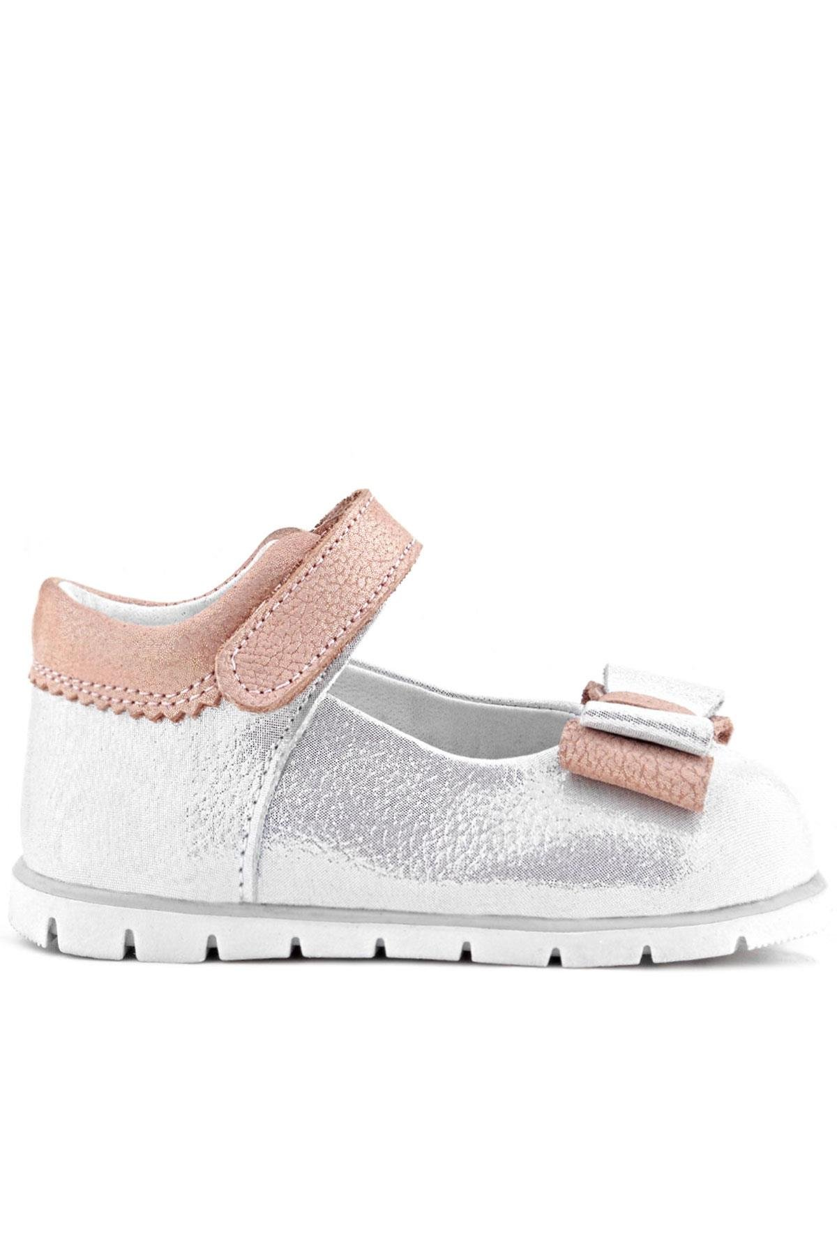 Rakerplus Hakiki Deri Gümüş Pudra Kız Bebek Babet Ayakkabı