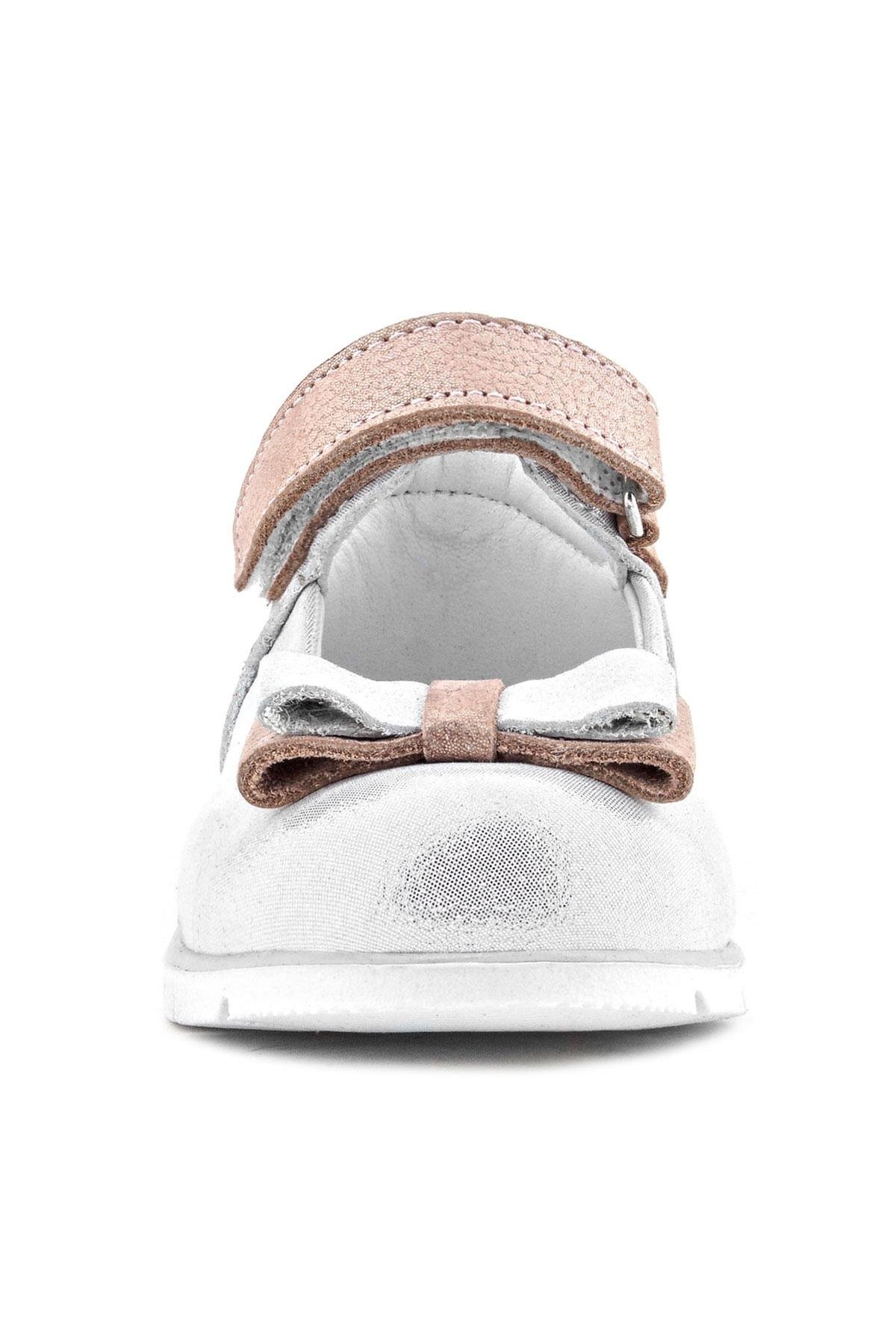 Rakerplus Hakiki Deri Gümüş Pudra Kız Bebek Babet Ayakkabı