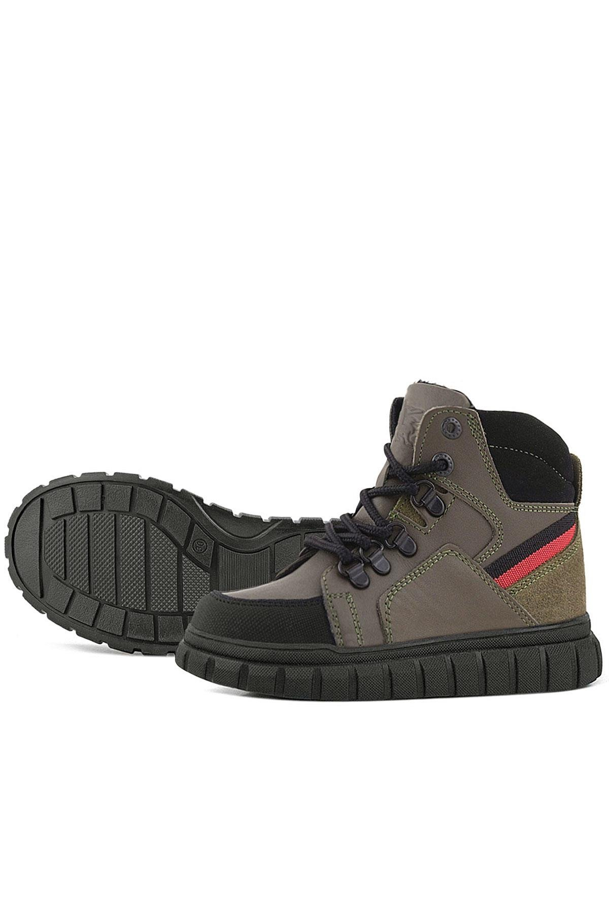 Rakerplus Hakiki Deri Haki Yeşil Fermuarlı Erkek Çocuk Bot