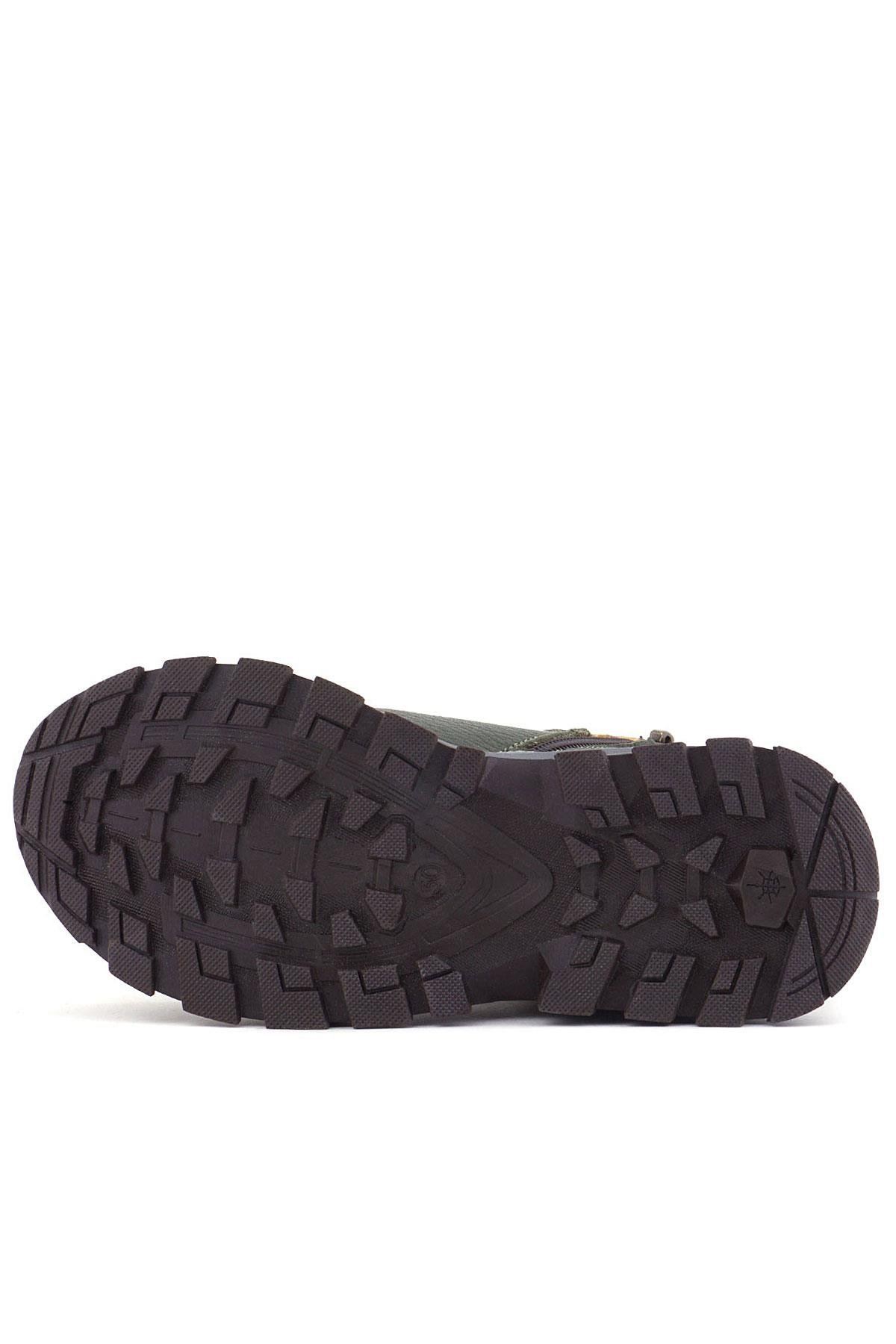 Rakerplus Hakiki Deri Haki Yeşil Sarı Fermuarlı Trekking Çocuk Bot