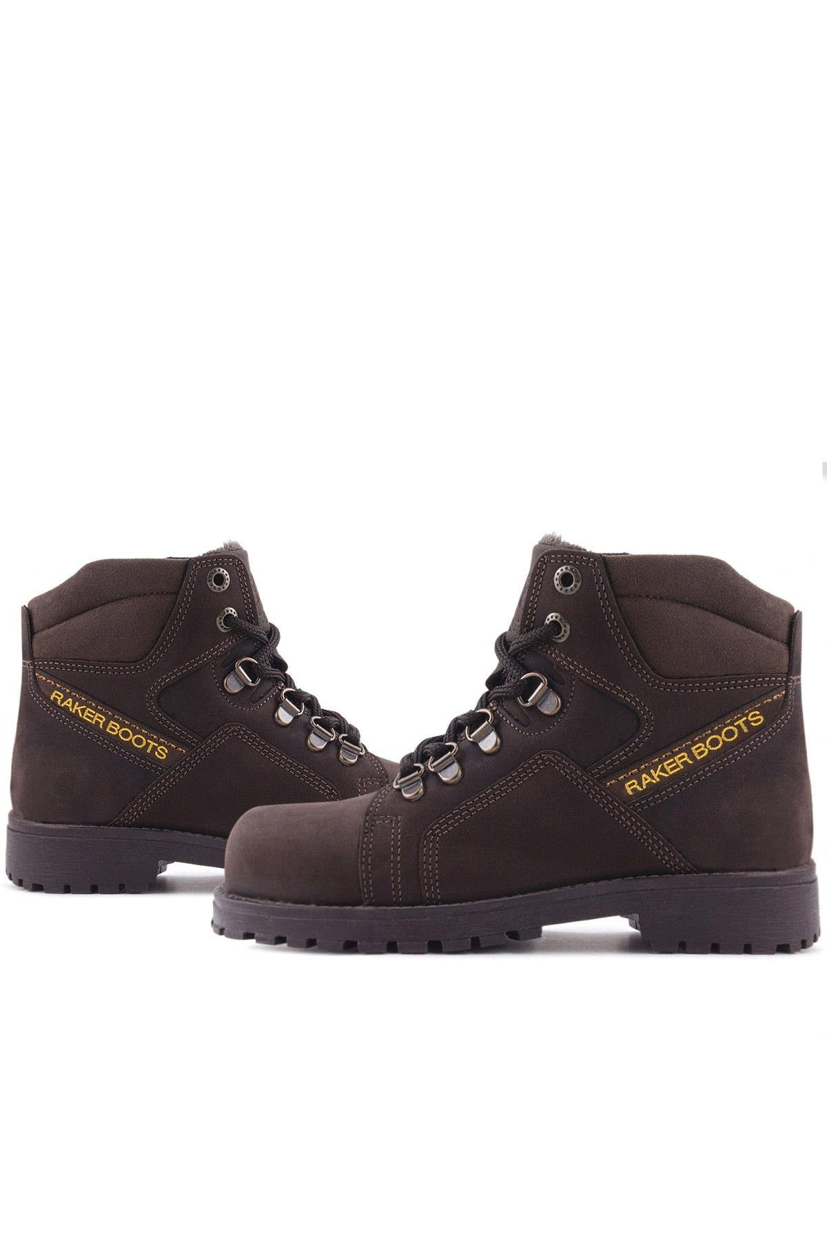 Rakerplus Hakiki Deri Kahve Nubuk Fermuarlı Kürklü Çocuk Bot