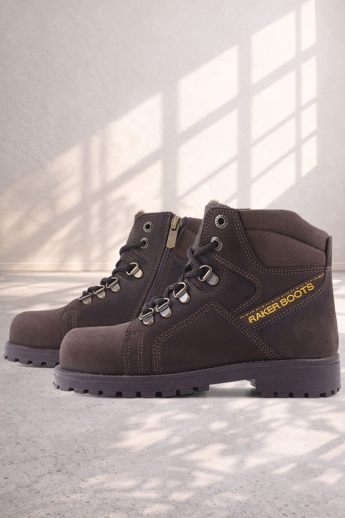 Rakerplus Hakiki Deri Kahve Nubuk Fermuarlı Kürklü Çocuk Bot