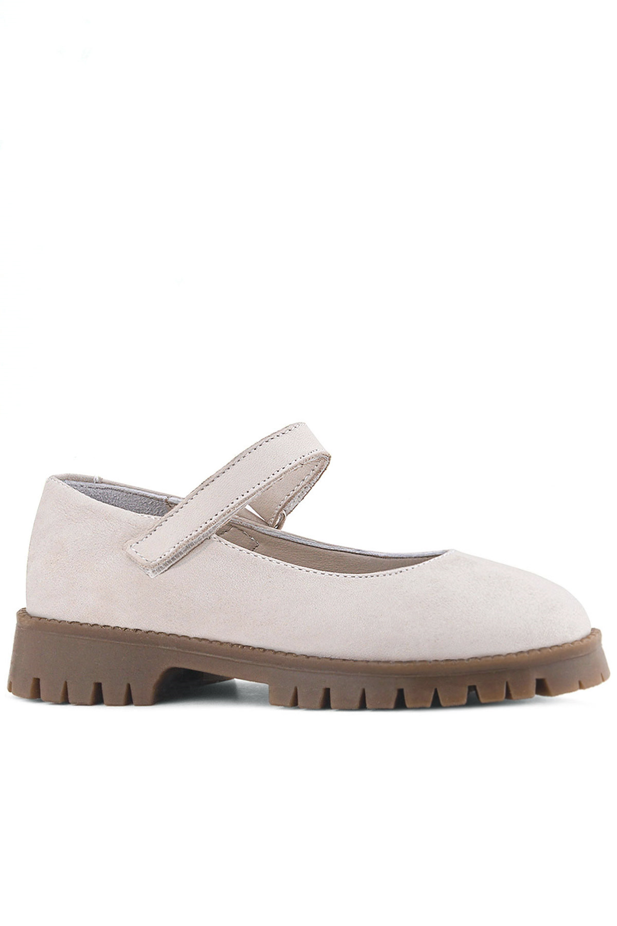 Rakerplus Hakiki Deri Krem Nubuk Cırtlı Kalın Tabanlı Kız Çocuk Okul Ayakkabısı