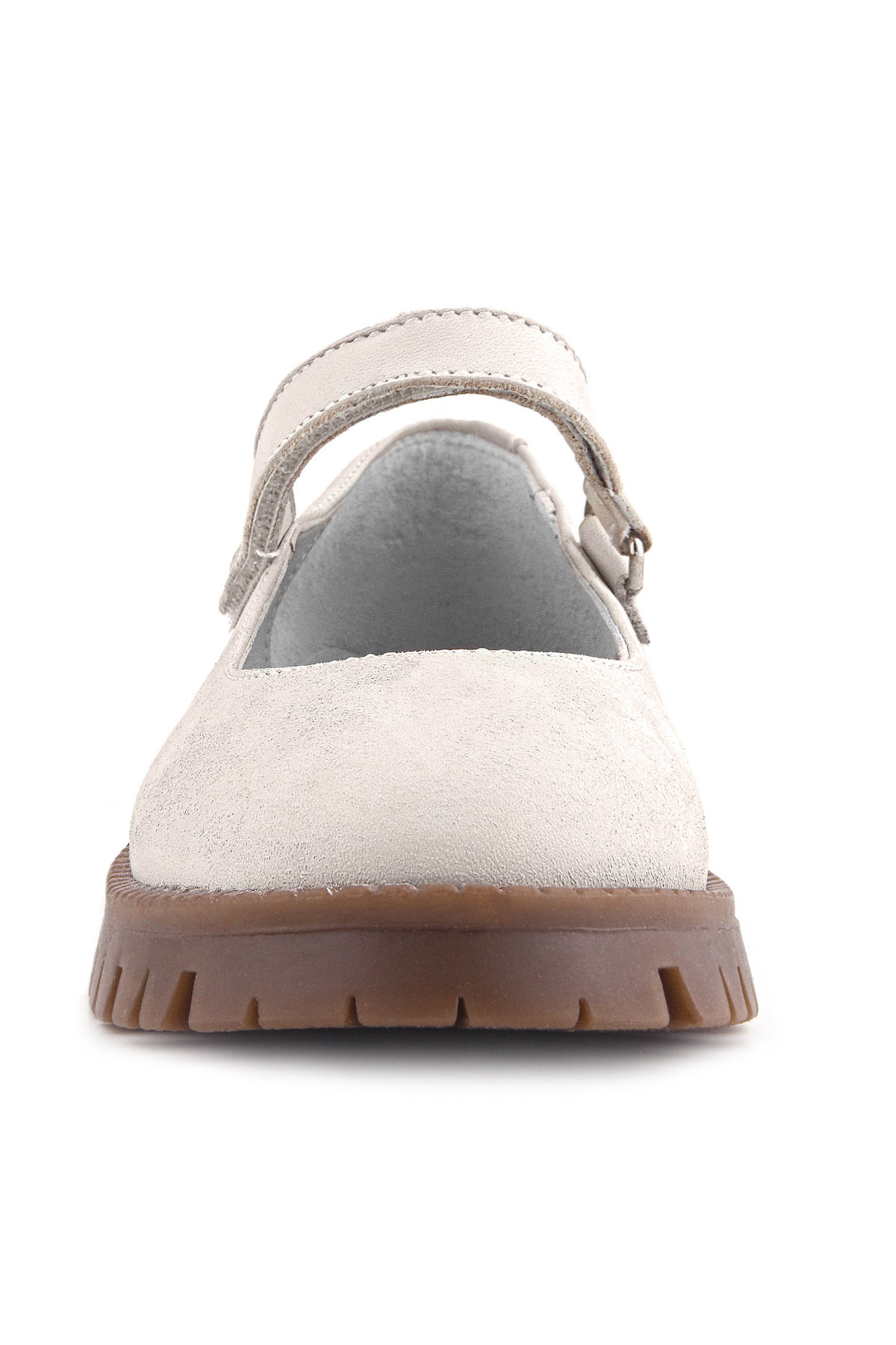 Rakerplus Hakiki Deri Krem Nubuk Cırtlı Kalın Tabanlı Kız Çocuk Okul Ayakkabısı