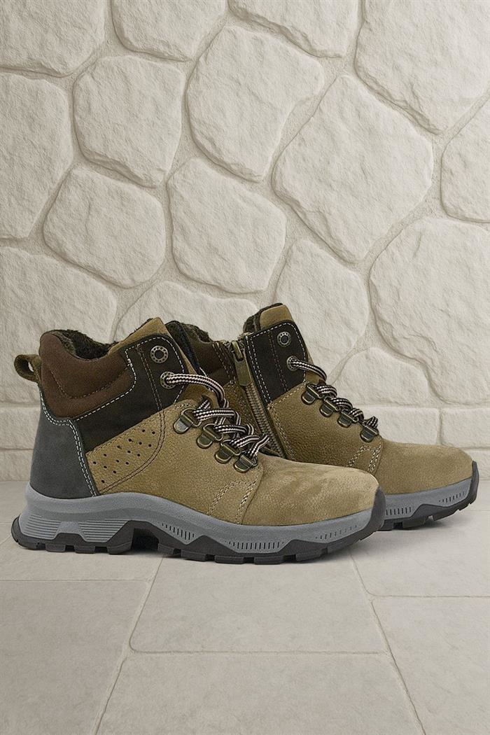 Rakerplus Hakiki Deri Kum Rengi Fermuarlı Trekking Çocuk Bot