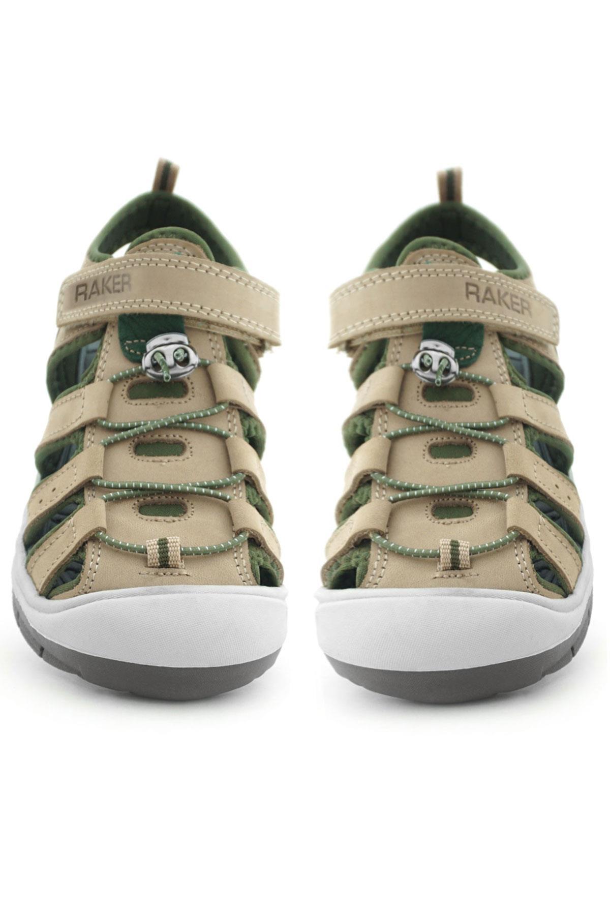 Rakerplus Hakiki Deri Kum Rengi Haki Yeşil Çocuk Sandalet
