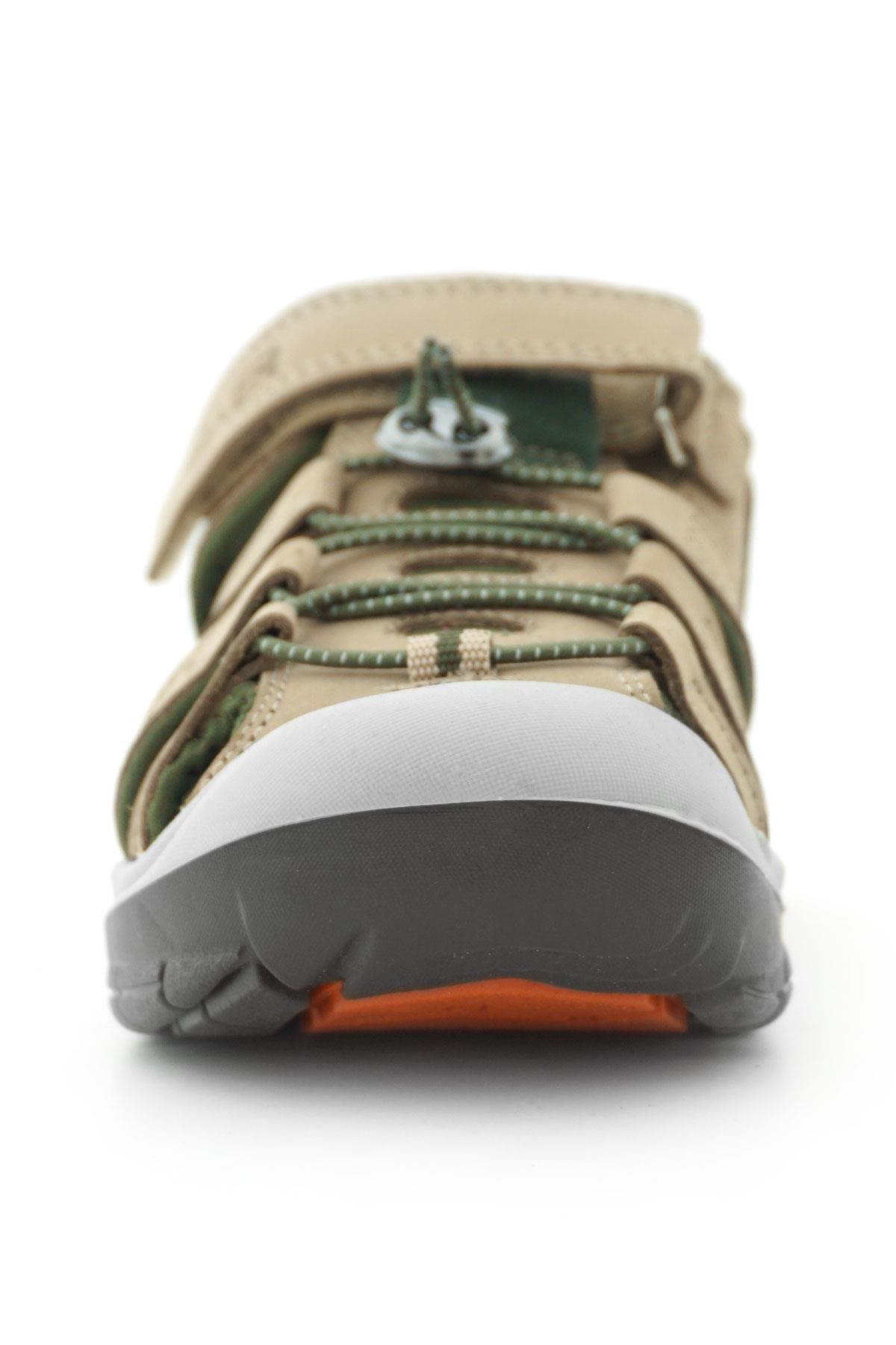 Rakerplus Hakiki Deri Kum Rengi Haki Yeşil Çocuk Sandalet