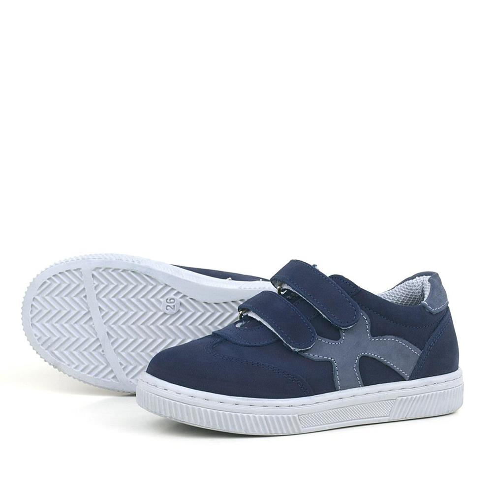 Rakerplus Hakiki Deri Lacivert Gri Cırtlı Çocuk Spor Ayakkabı