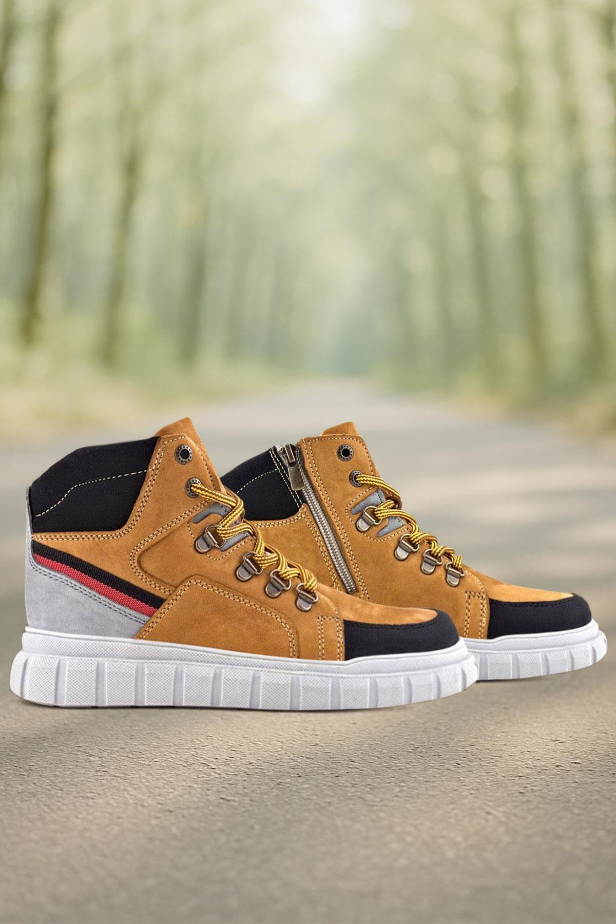 Rakerplus Hakiki Deri Sarı Siyah Fermuarlı Erkek Çocuk Bot