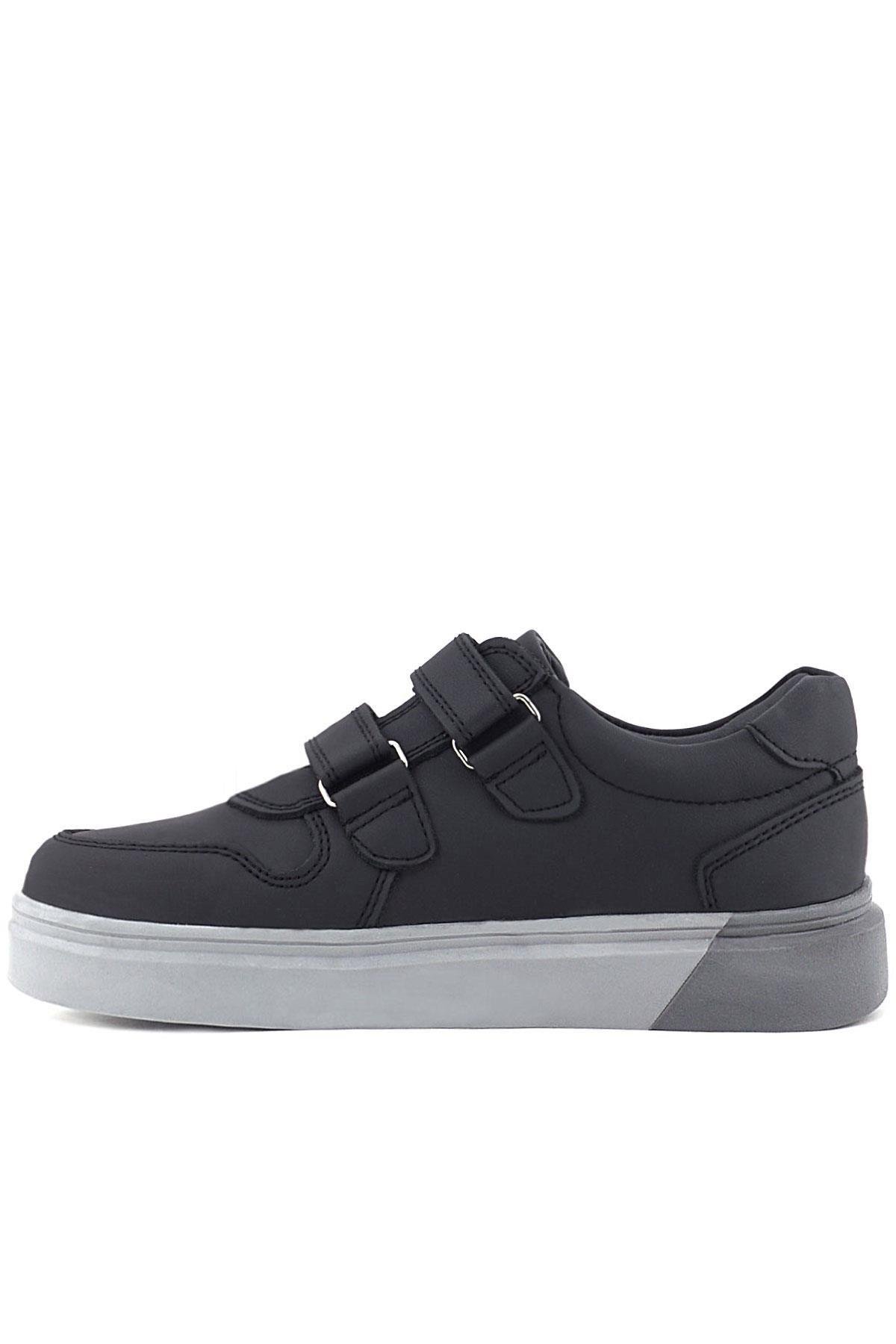Rakerplus Hakiki Deri Siyah Cilt Gri Tabanlı Cırtlı Erkek Çocuk Sneaker