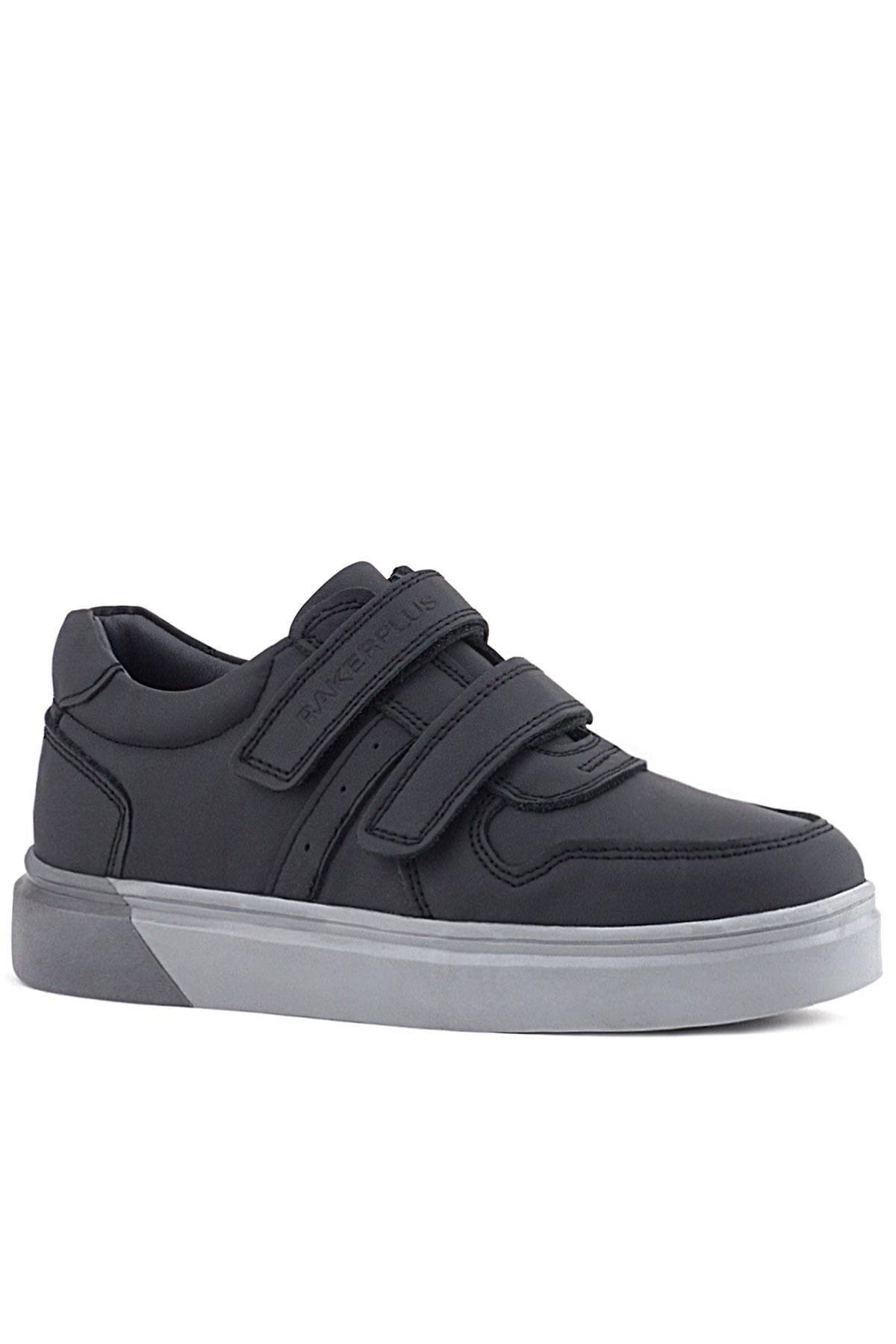 Rakerplus Hakiki Deri Siyah Cilt Gri Tabanlı Cırtlı Erkek Çocuk Sneaker