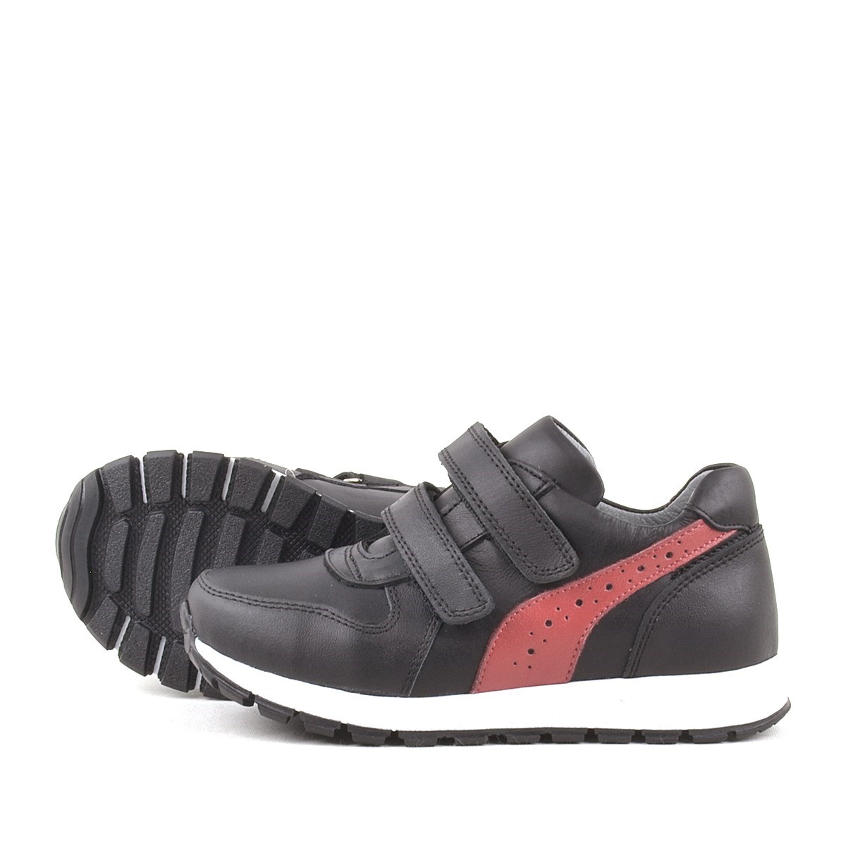 Rakerplus Hakiki Deri Siyah Cırtlı Çocuk Sneakers