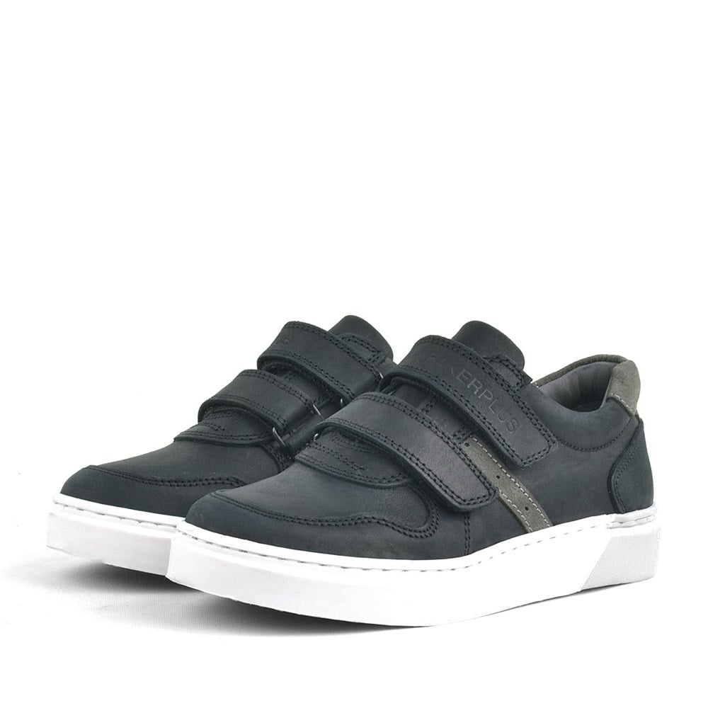 Rakerplus Hakiki Deri Siyah Cırtlı Erkek Çocuk Sneaker