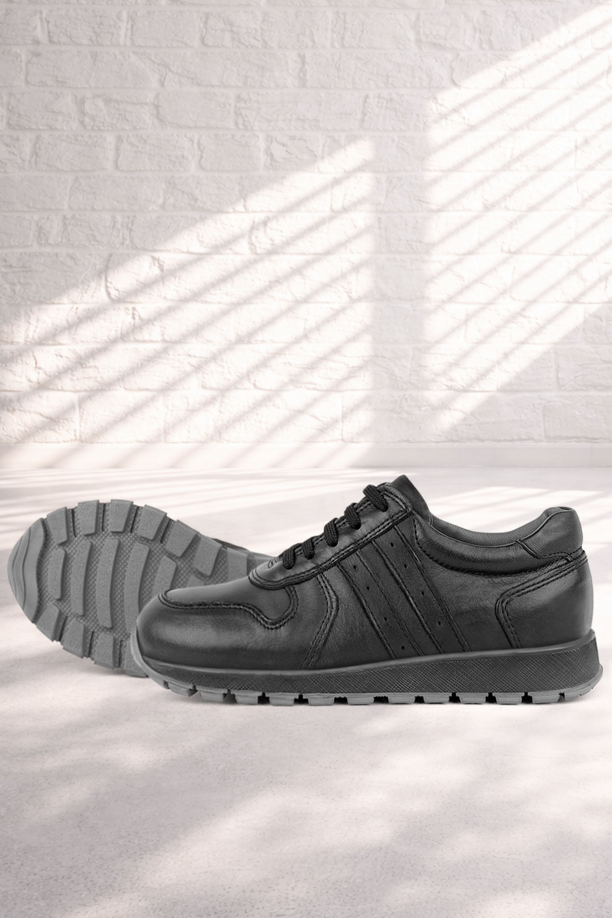 Rakerplus Hakiki Deri Siyah Çocuk Spor Ayakkabı