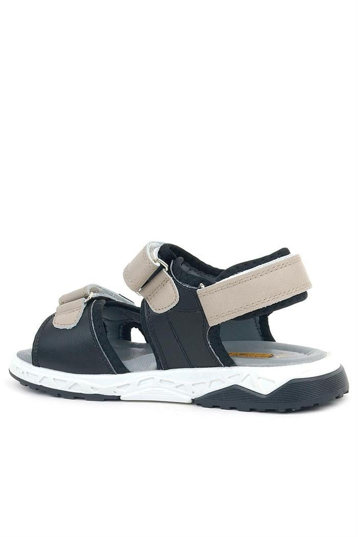 Rakerplus Hakiki Deri Siyah Kum Rengi Cırtlı Çocuk Sandalet