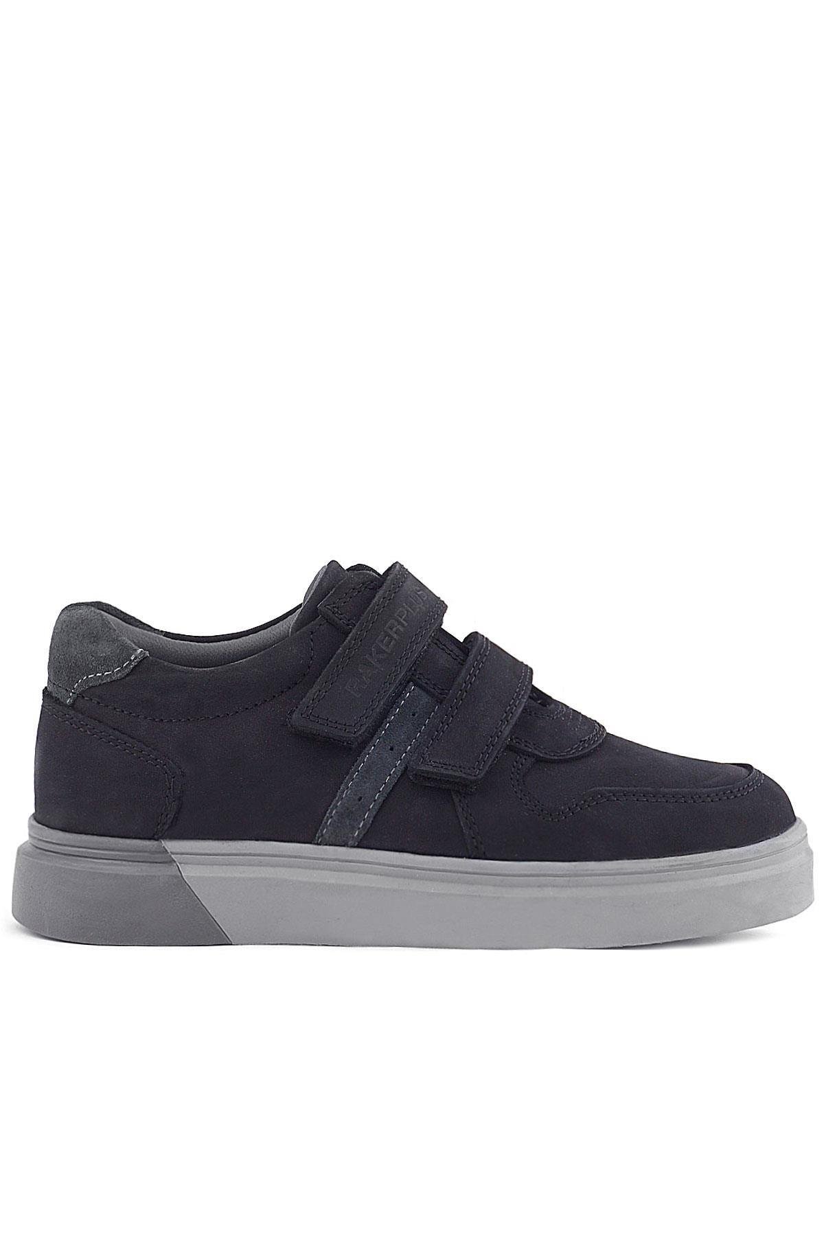 Rakerplus Hakiki Deri Siyah Nubuk Gri Cırtlı Erkek Çocuk Sneaker