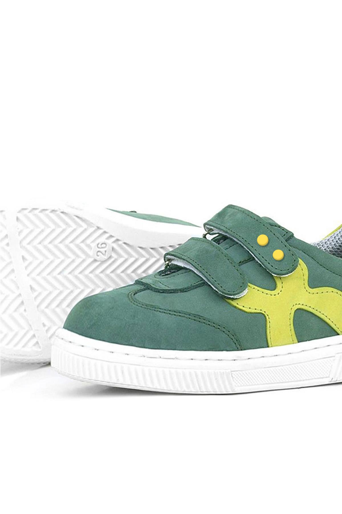 Rakerplus Hakiki Deri Yeşil Cırtlı Metal Detaylı Çocuk Spor Ayakkabı