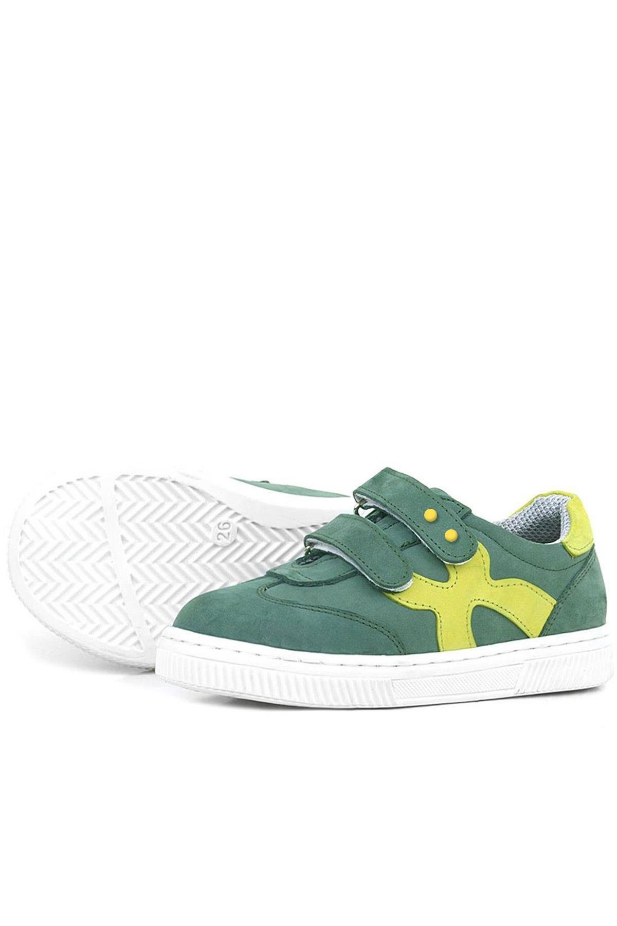 Rakerplus Hakiki Deri Yeşil Cırtlı Metal Detaylı Çocuk Spor Ayakkabı
