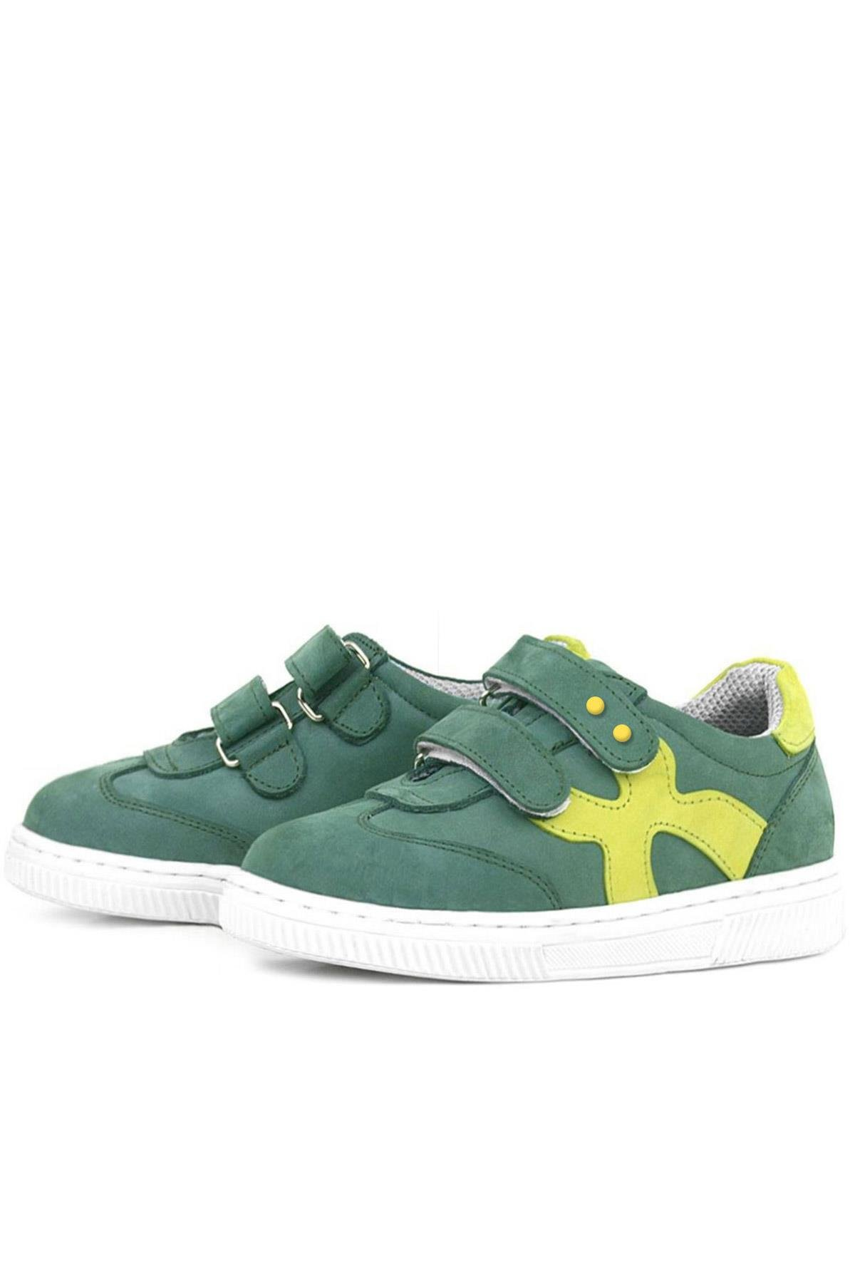 Rakerplus Hakiki Deri Yeşil Cırtlı Metal Detaylı Çocuk Spor Ayakkabı