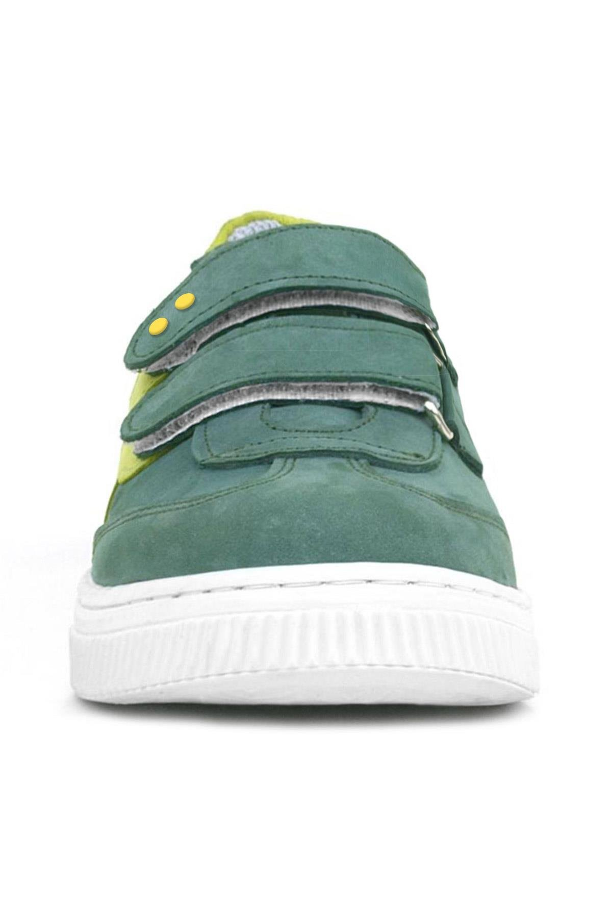 Rakerplus Hakiki Deri Yeşil Cırtlı Metal Detaylı Çocuk Spor Ayakkabı