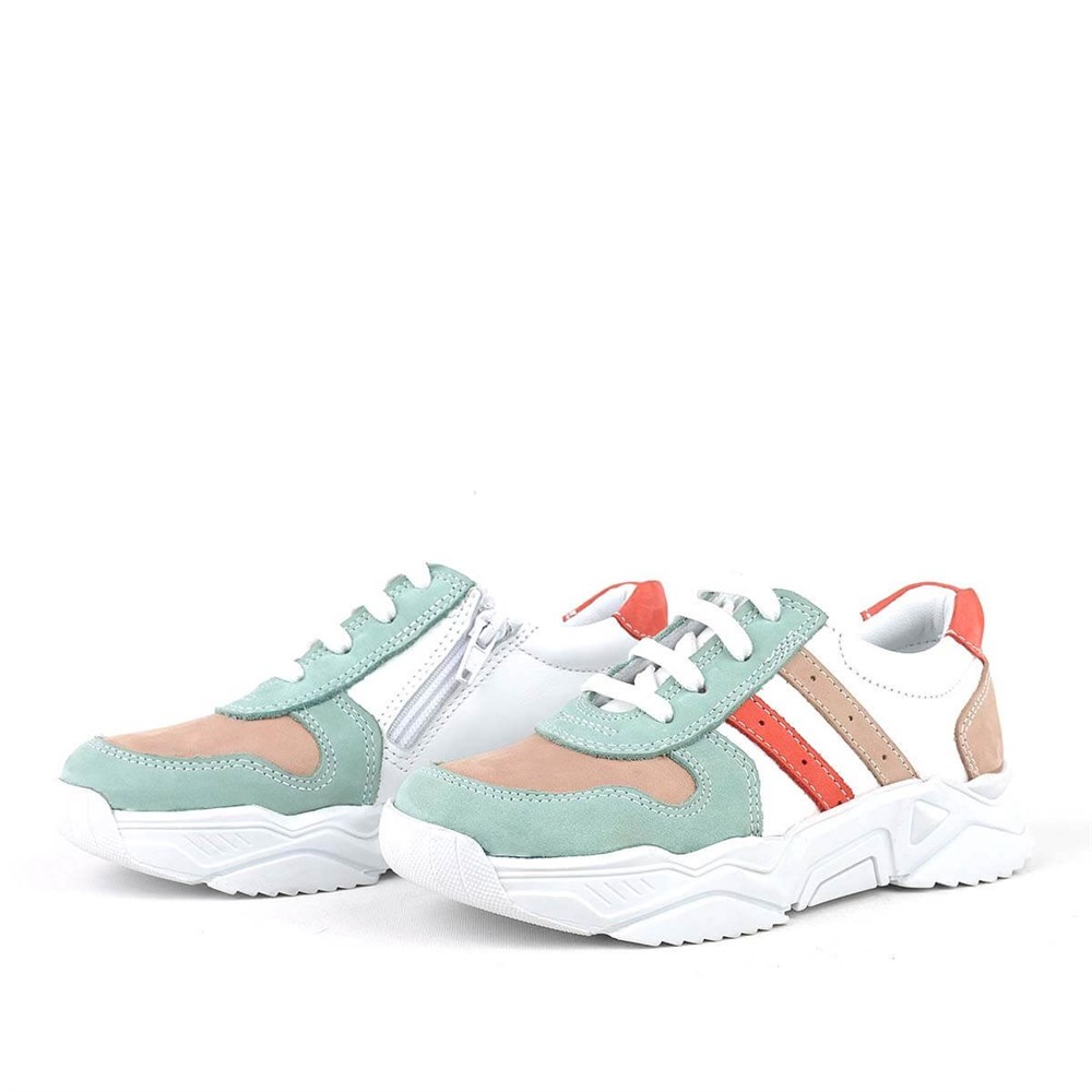 Rakerplus Hakiki Deri Yeşil Pembe Kız Çocuk Sneakers Ayakkabı