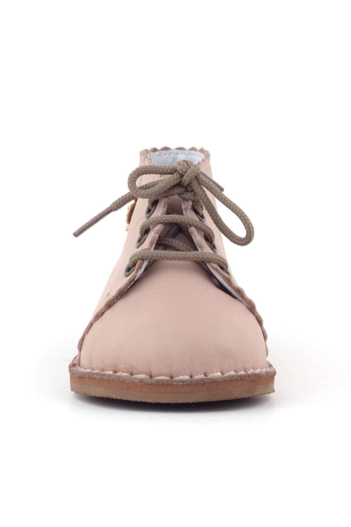 Rakerplus Handmade Hakiki Deri Pembe Çiçek Detaylı Bağcıklı Bebek Bot