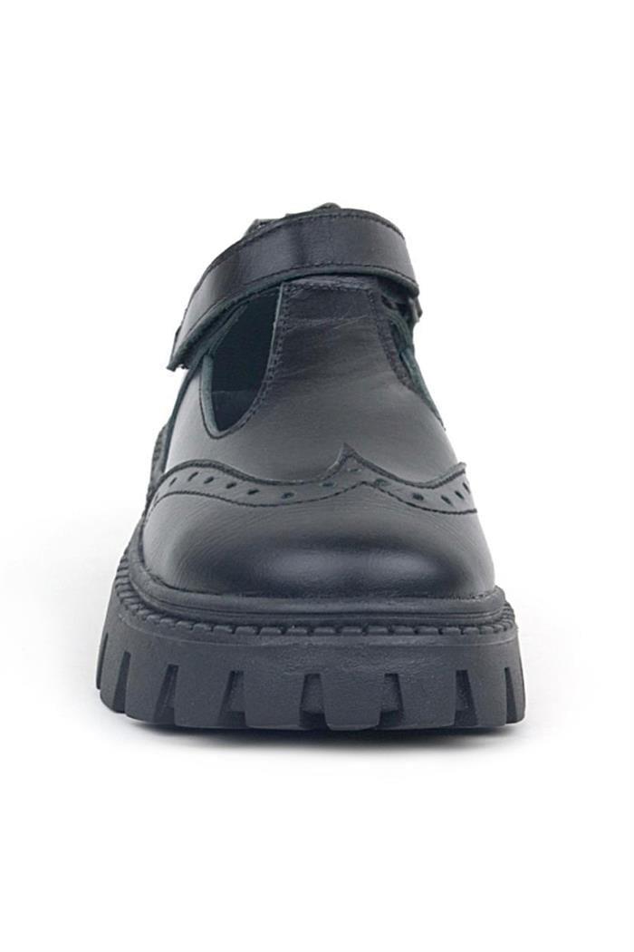 Rakerplus Kahverengi Yeşil Hakiki Deri Cırtlı Kız Çocuk Sneaker Ayakkabı