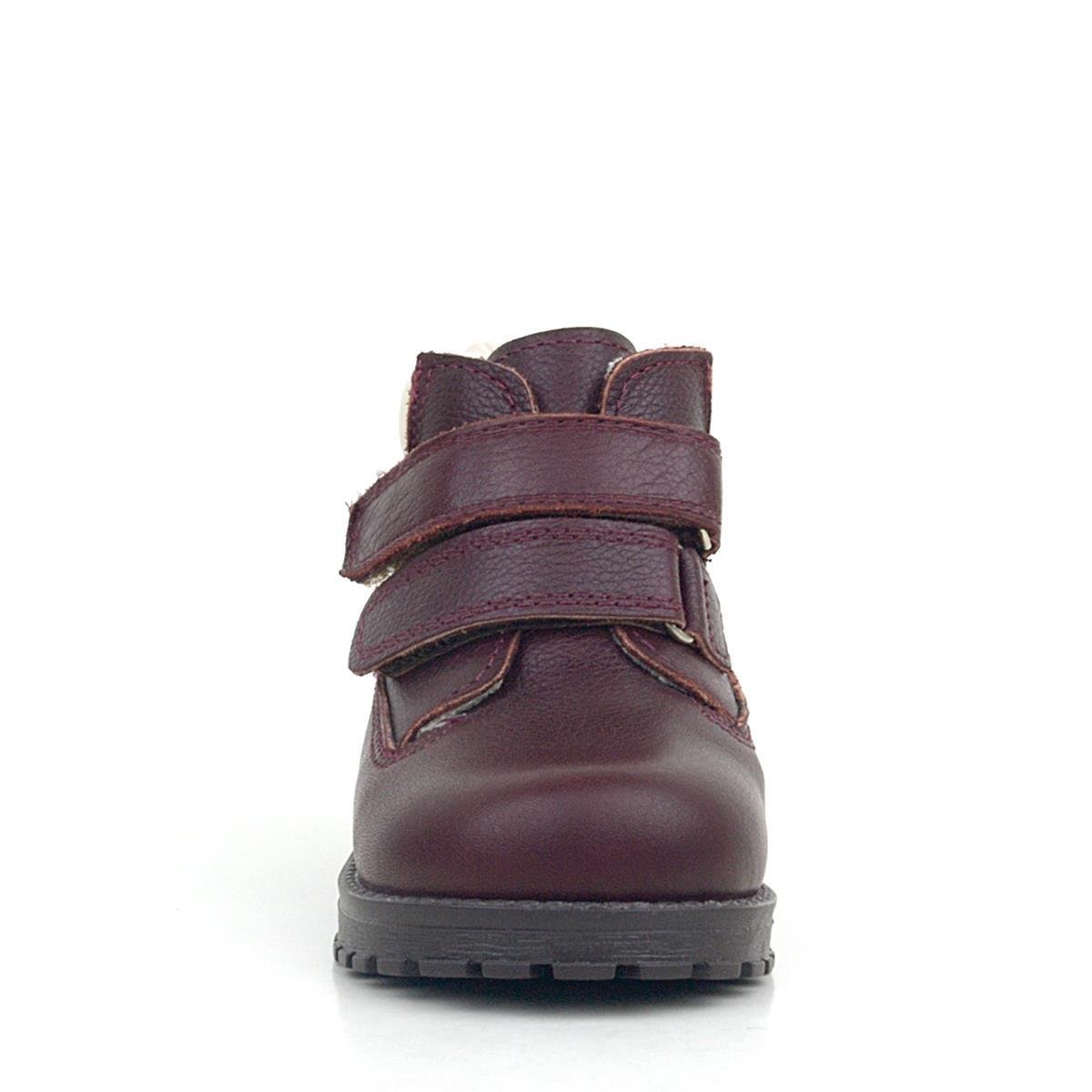 Rakerplus Neson Hakiki Deri Bordo Kürklü Cırtlı Bebek Bot