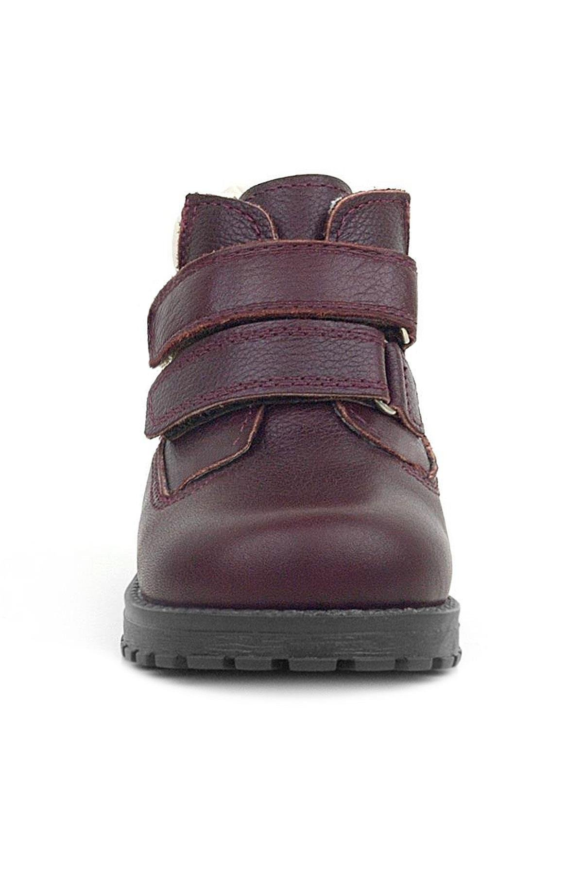 Rakerplus Neson Hakiki Deri Bordo Kürklü Cırtlı Bebek Bot