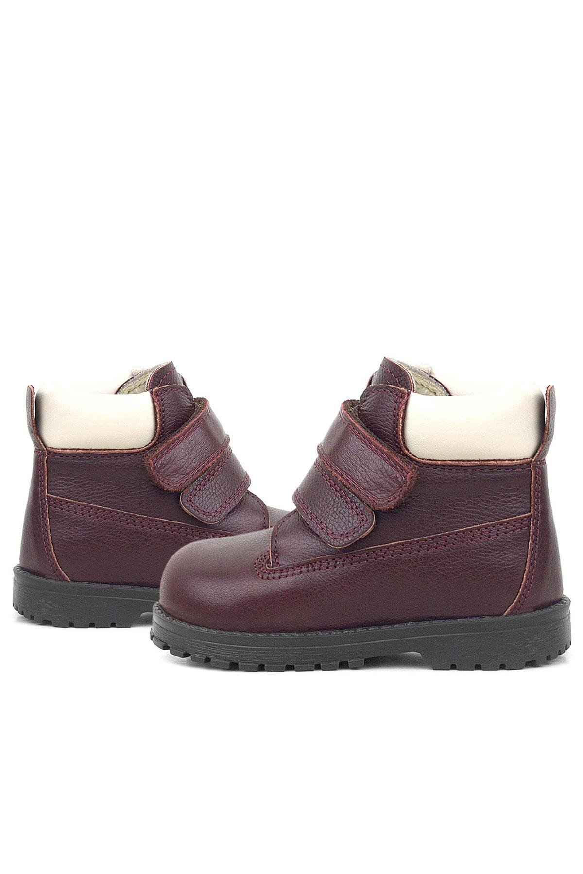 Rakerplus Neson Hakiki Deri Bordo Kürklü Cırtlı Bebek Bot