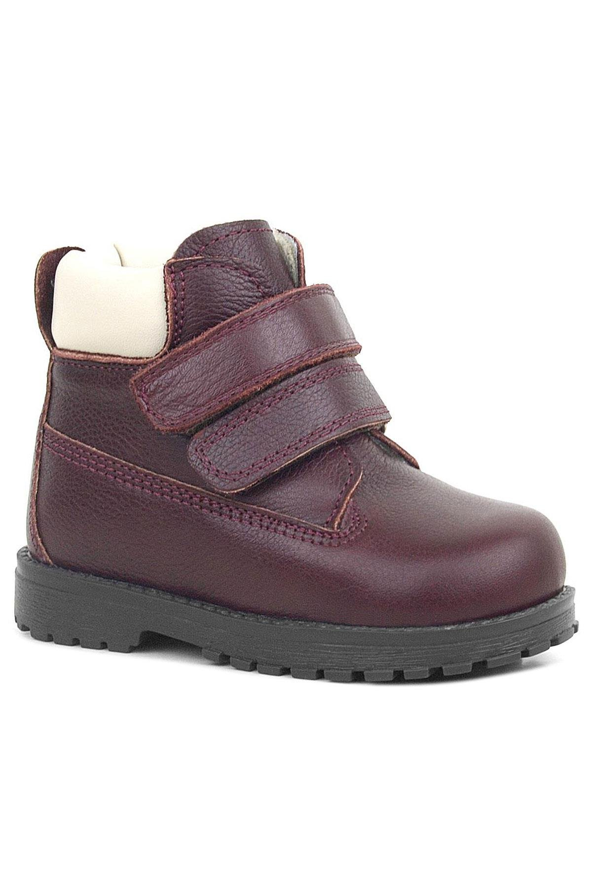 Rakerplus Neson Hakiki Deri Bordo Kürklü Cırtlı Bebek Bot