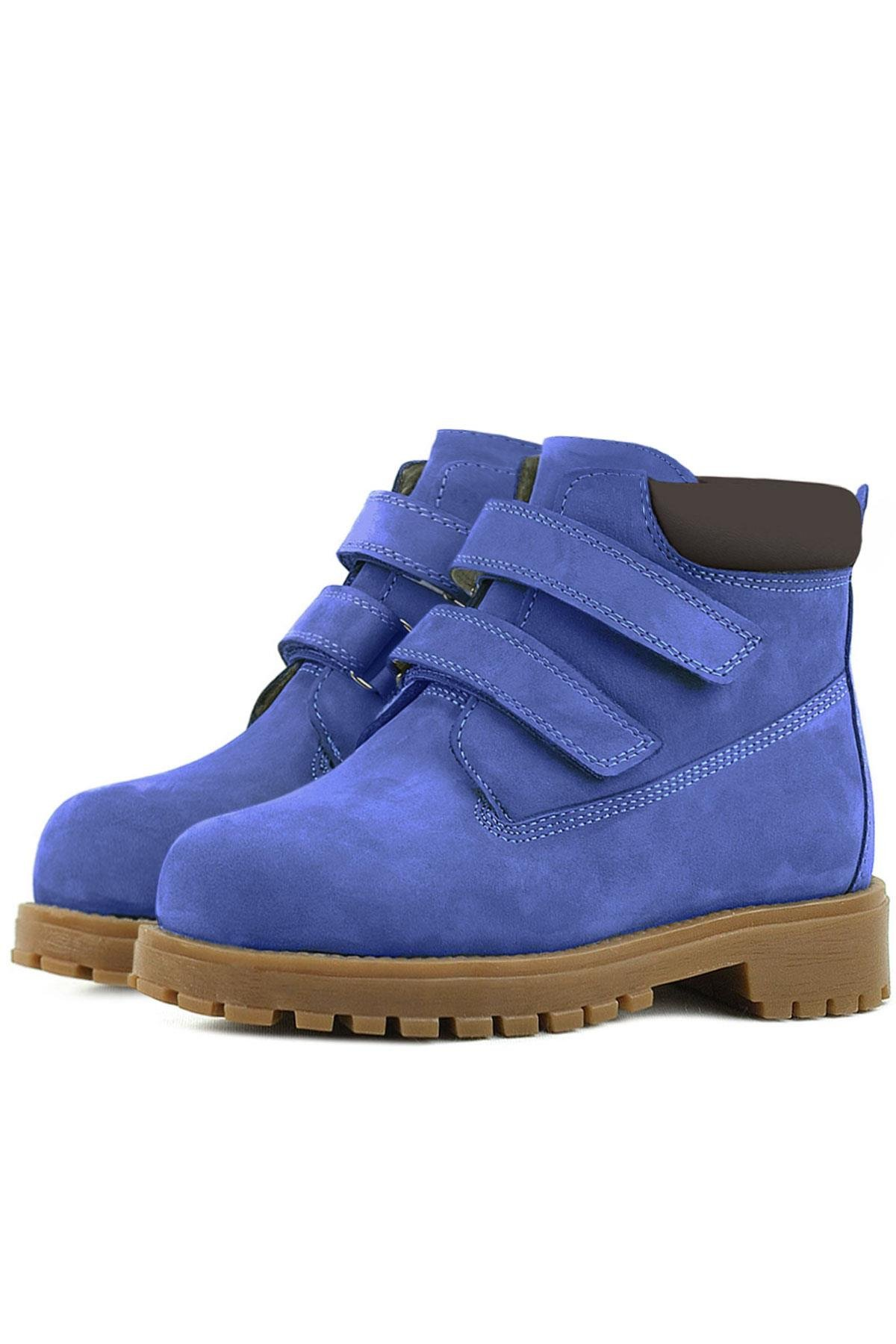 Rakerplus Neson Hakiki Deri Koyu Mavi Cırtlı Çocuk Bot