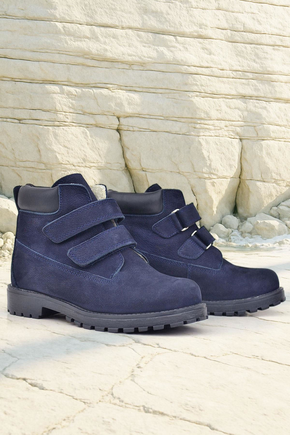 Rakerplus Neson Hakiki Deri Lacivert Nubuk Kürklü Cırtlı Çocuk Bot