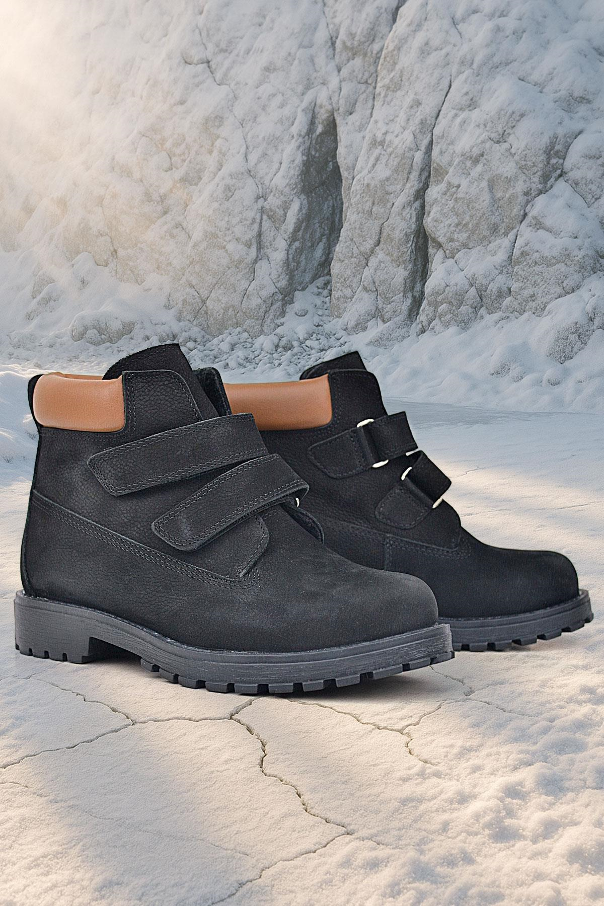 Rakerplus Neson Hakiki Deri Siyah Nubuk Cırtlı Erkek Çocuk Bot