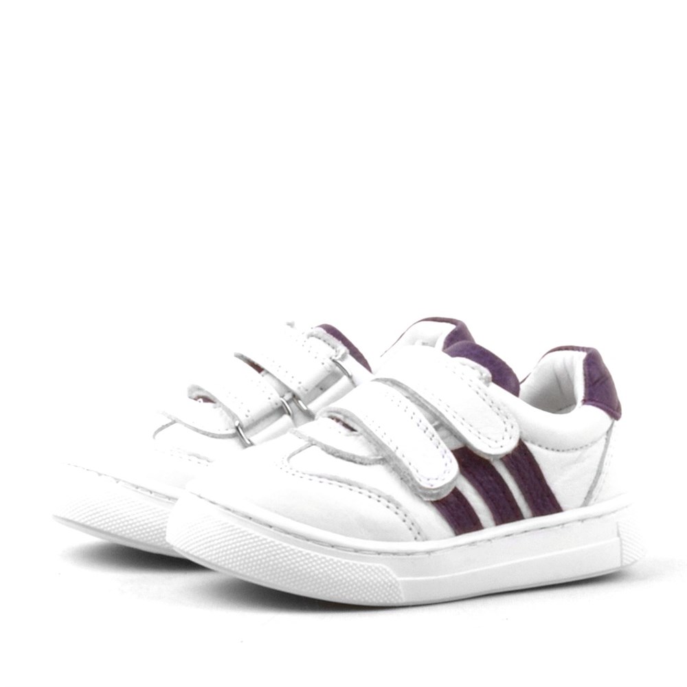 Rakerplus Paw Hakiki Deri Beyaz-Mor Cırtlı Bebek Spor Ayakkabı Sneaker