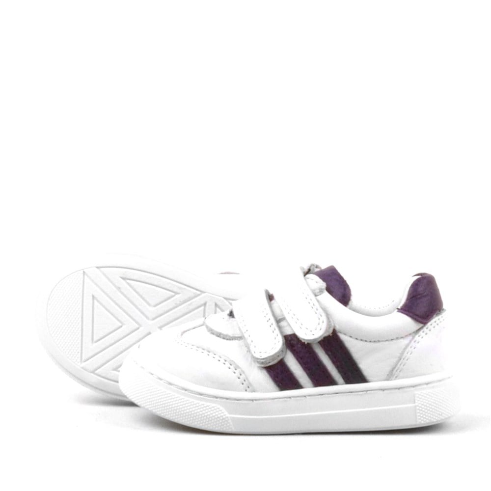 Rakerplus Paw Hakiki Deri Beyaz-Mor Cırtlı Bebek Spor Ayakkabı Sneaker
