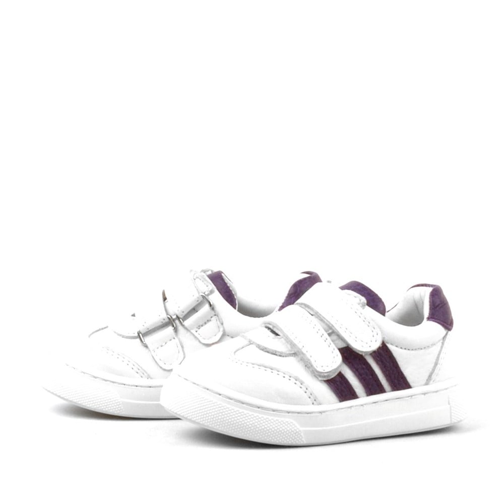 Rakerplus Paw Hakiki Deri Beyaz-Mor Cırtlı Bebek Spor Ayakkabı Sneaker