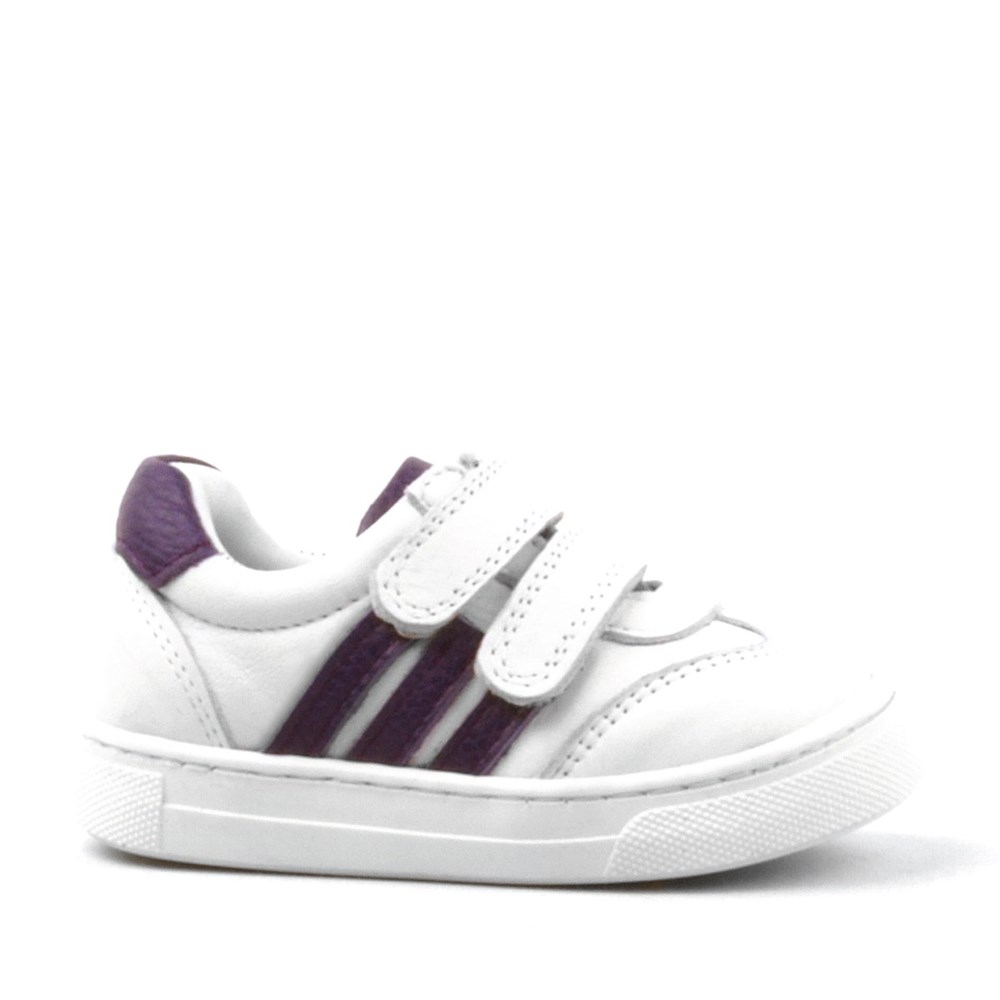 Rakerplus Paw Hakiki Deri Beyaz-Mor Cırtlı Bebek Spor Ayakkabı Sneaker